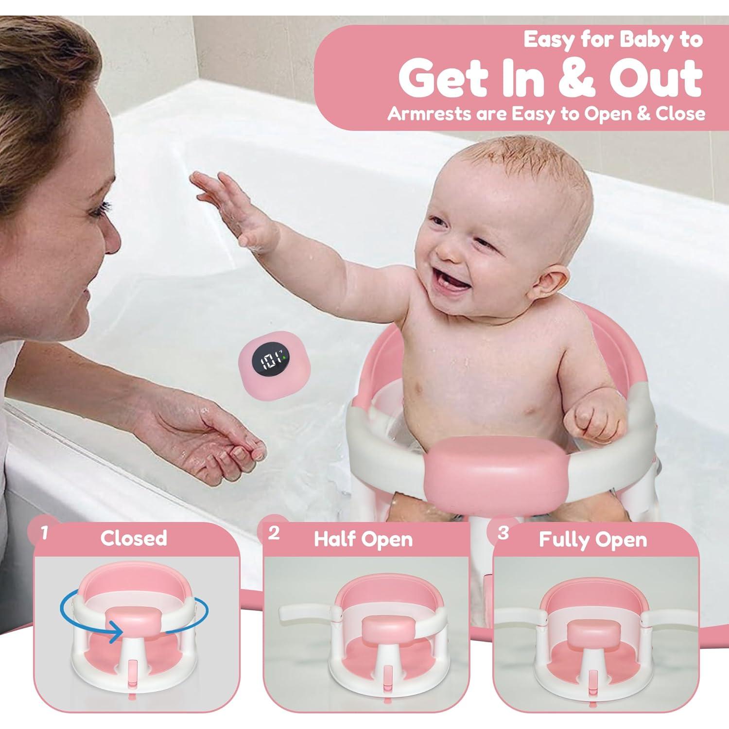 Asiento de Baño para Bebés Jetfresh Rosa con Termómetro Flotante