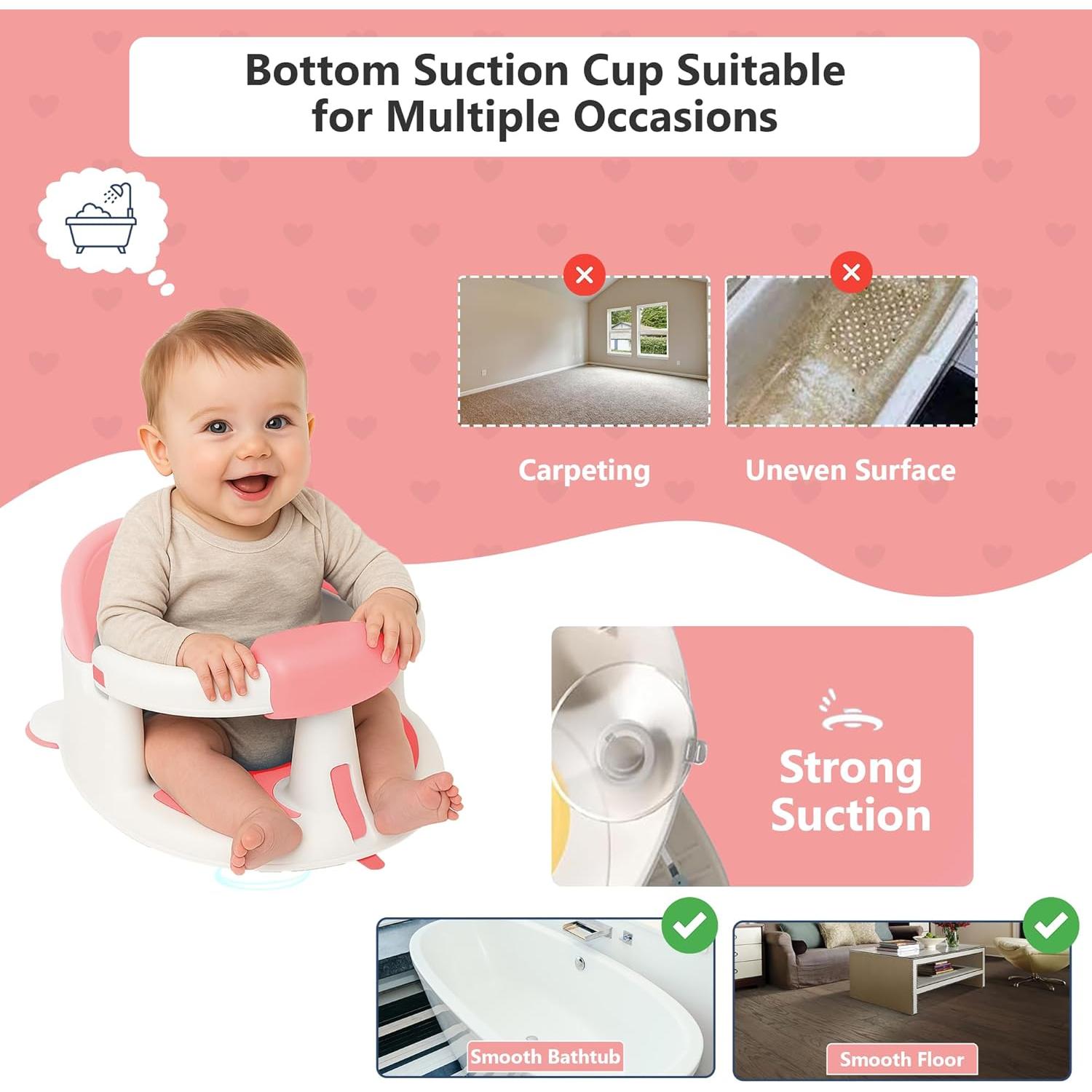 Asiento de Baño para Bebés Jetfresh Rosa con Termómetro Flotante