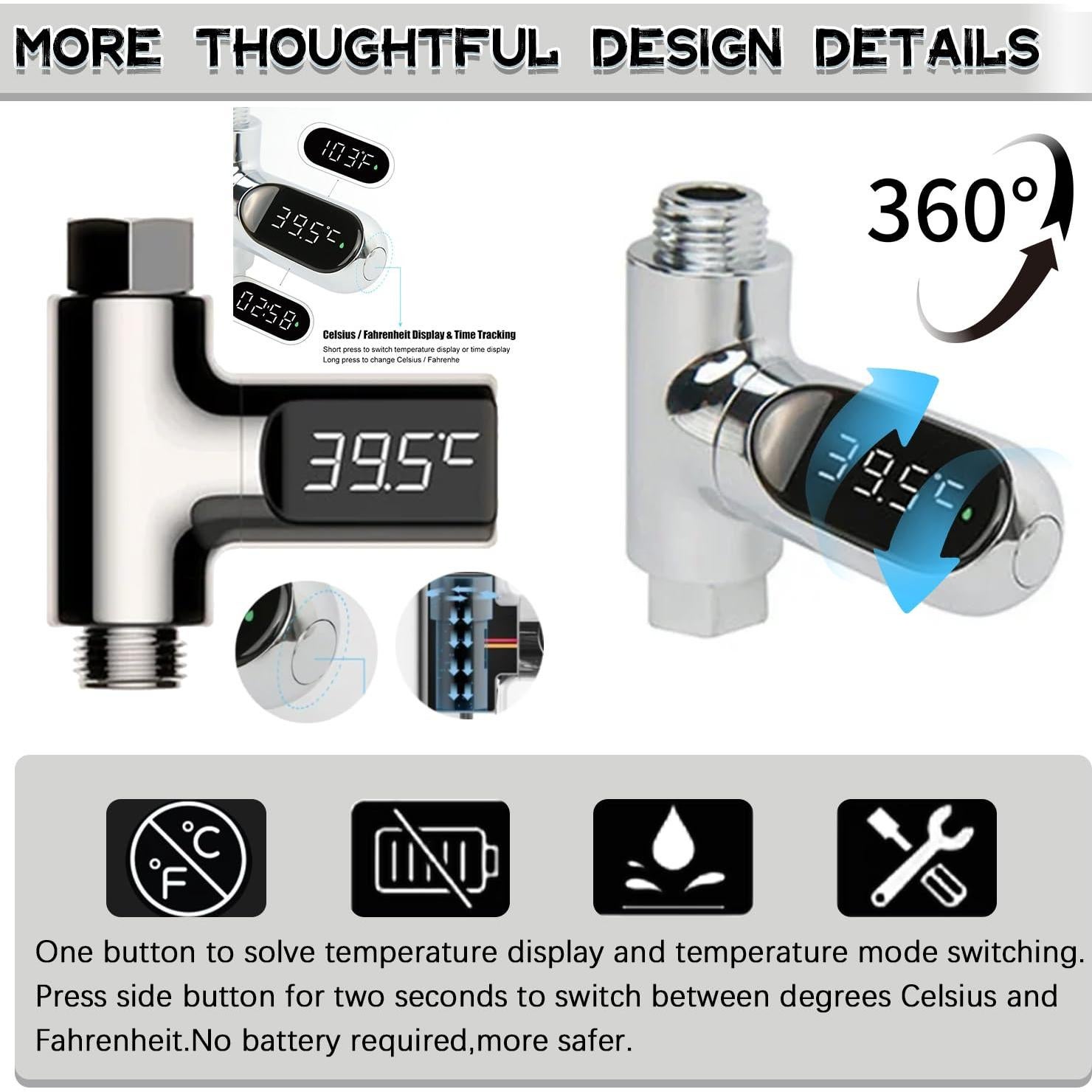 Termómetro Digital de Ducha Haomeiduo con Pantalla LED 360°