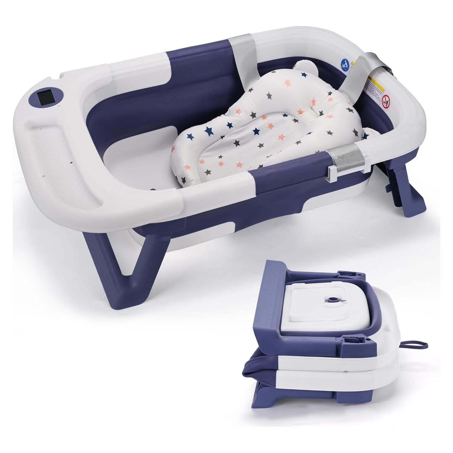 Bañera Plegable para Bebés DaGiBaycn con Termómetro Azul