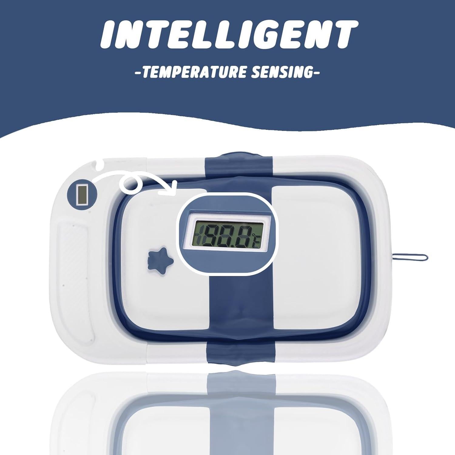 Bañera Plegable para Bebés DaGiBaycn con Termómetro Azul