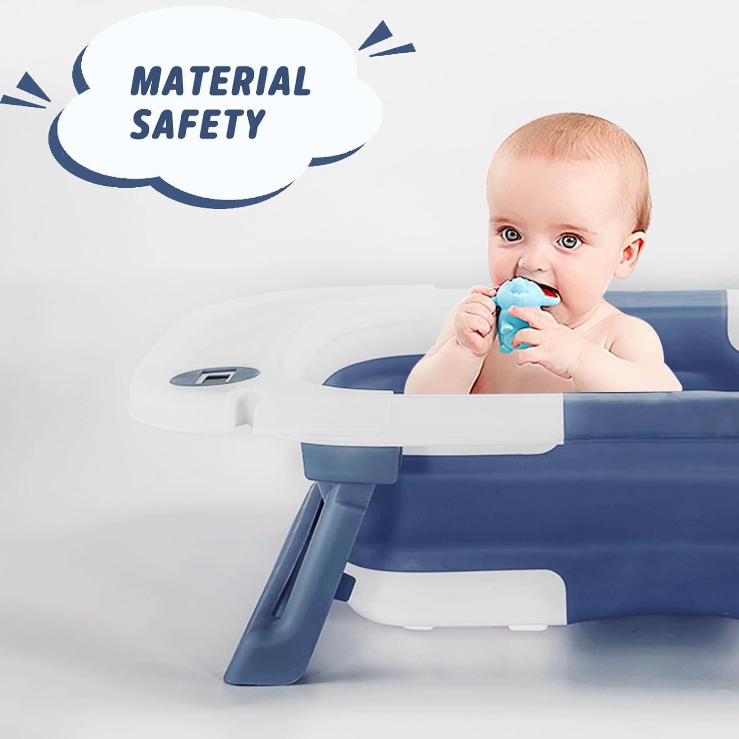 Bañera Plegable para Bebés DaGiBaycn con Termómetro Azul