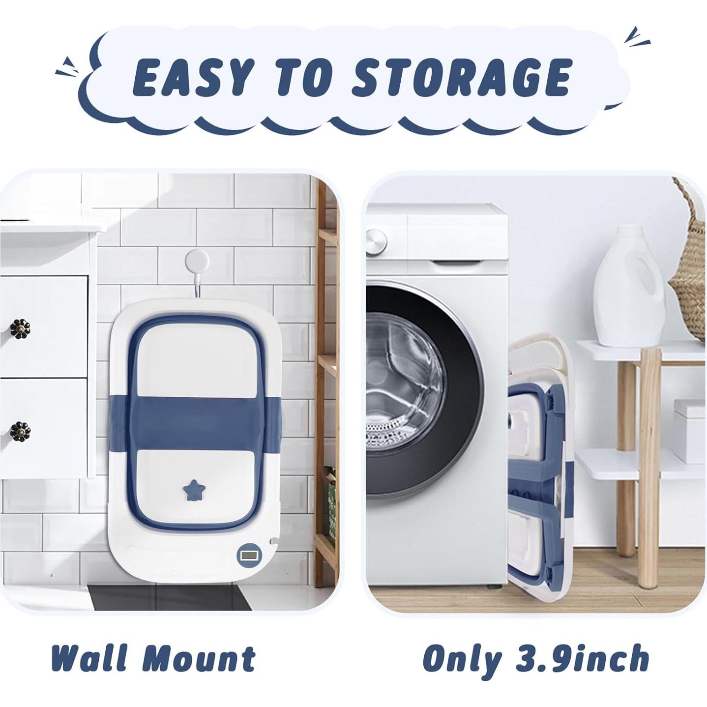 Bañera Plegable para Bebés DaGiBaycn con Termómetro Azul