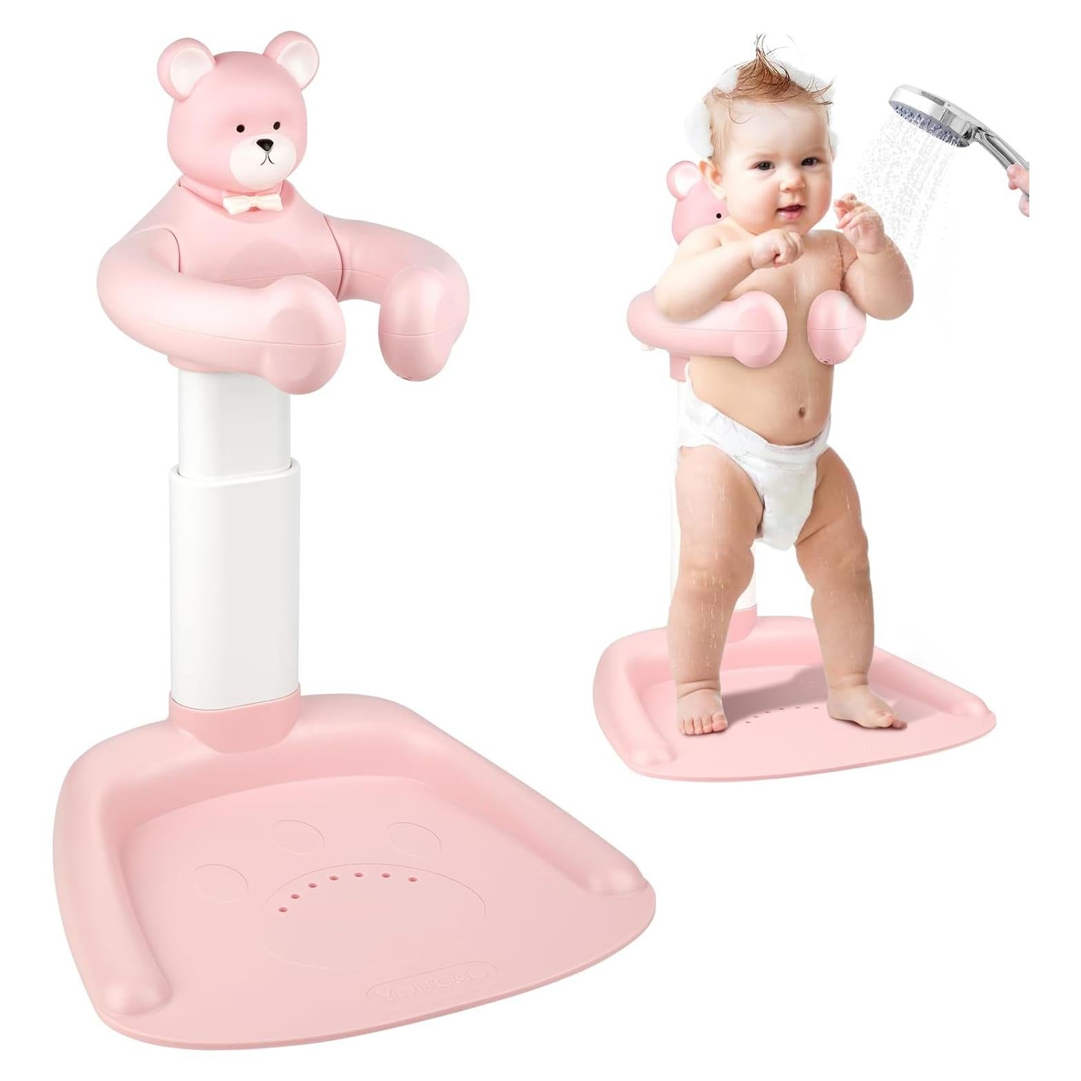 Soporte de Ducha Ajustable para Bebé Rosa - Baño Seguro 8-36 Meses