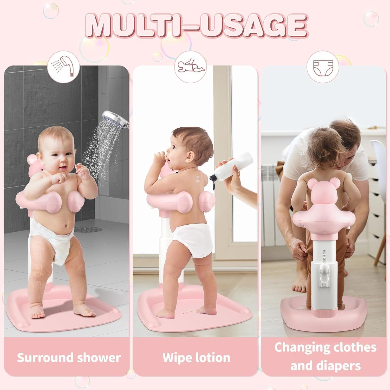 Soporte de Ducha Ajustable para Bebé Rosa - Baño Seguro 8-36 Meses