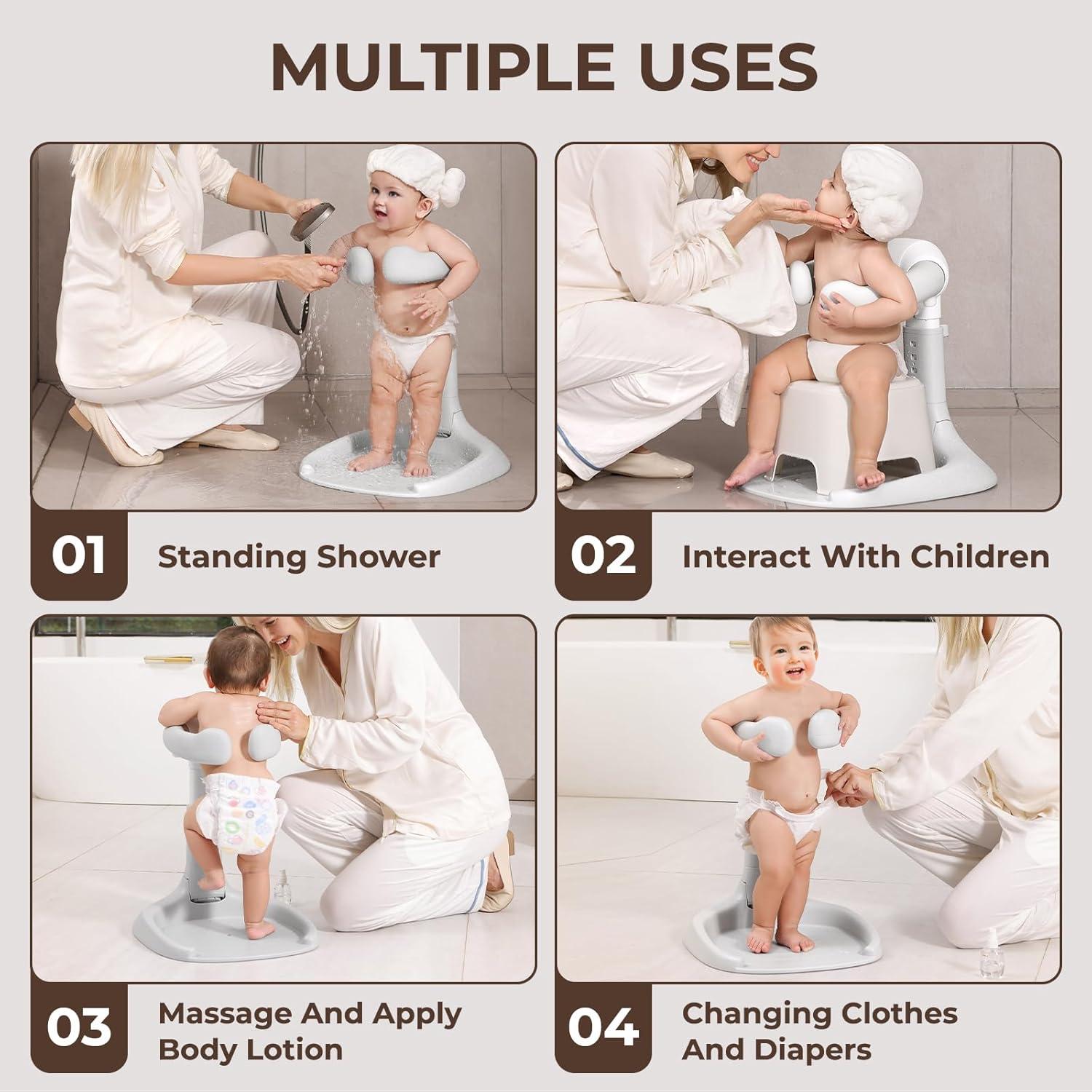 Soporte de Ducha para Bebés Xuysi Ajustable y Plegable Gris