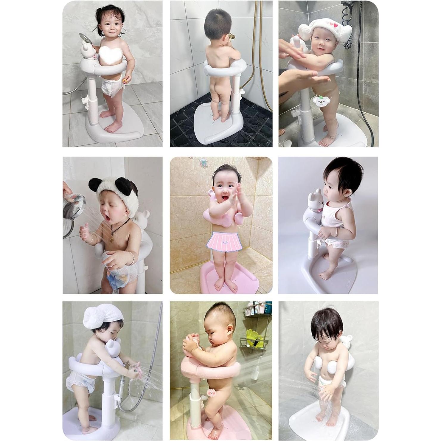 Soporte de Ducha para Bebés Ajustable Antideslizante Oso Gris