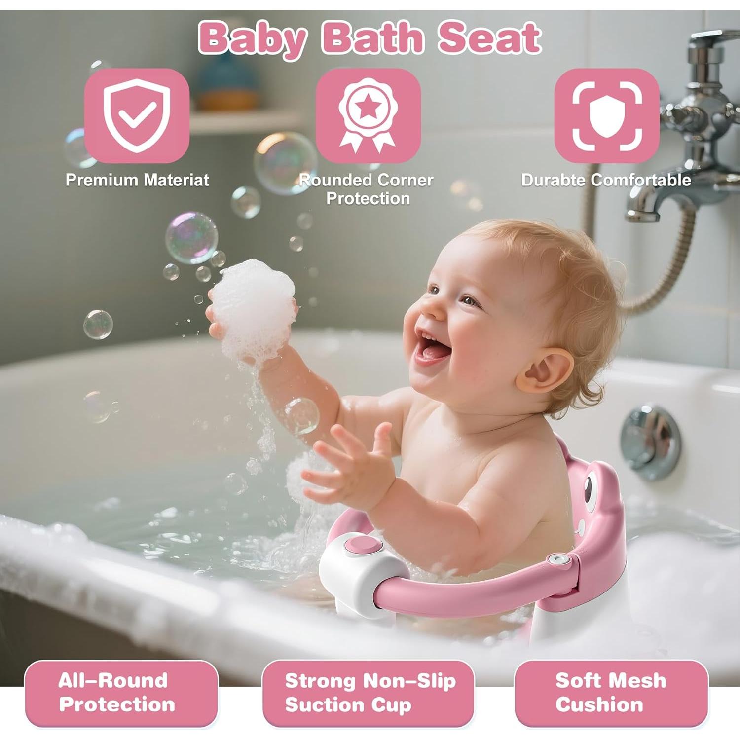 Asiento de Baño Antideslizante para Bebés Rana Rosa - 0.99 kg