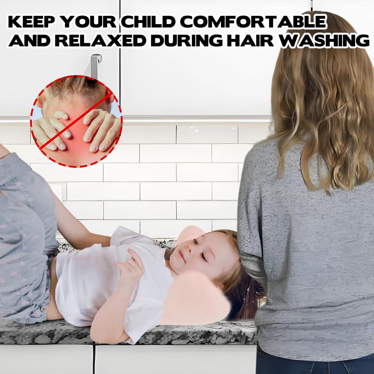 Estación de Lavado de Cabello Portátil para Niños - Almohada de Cuello Rosa