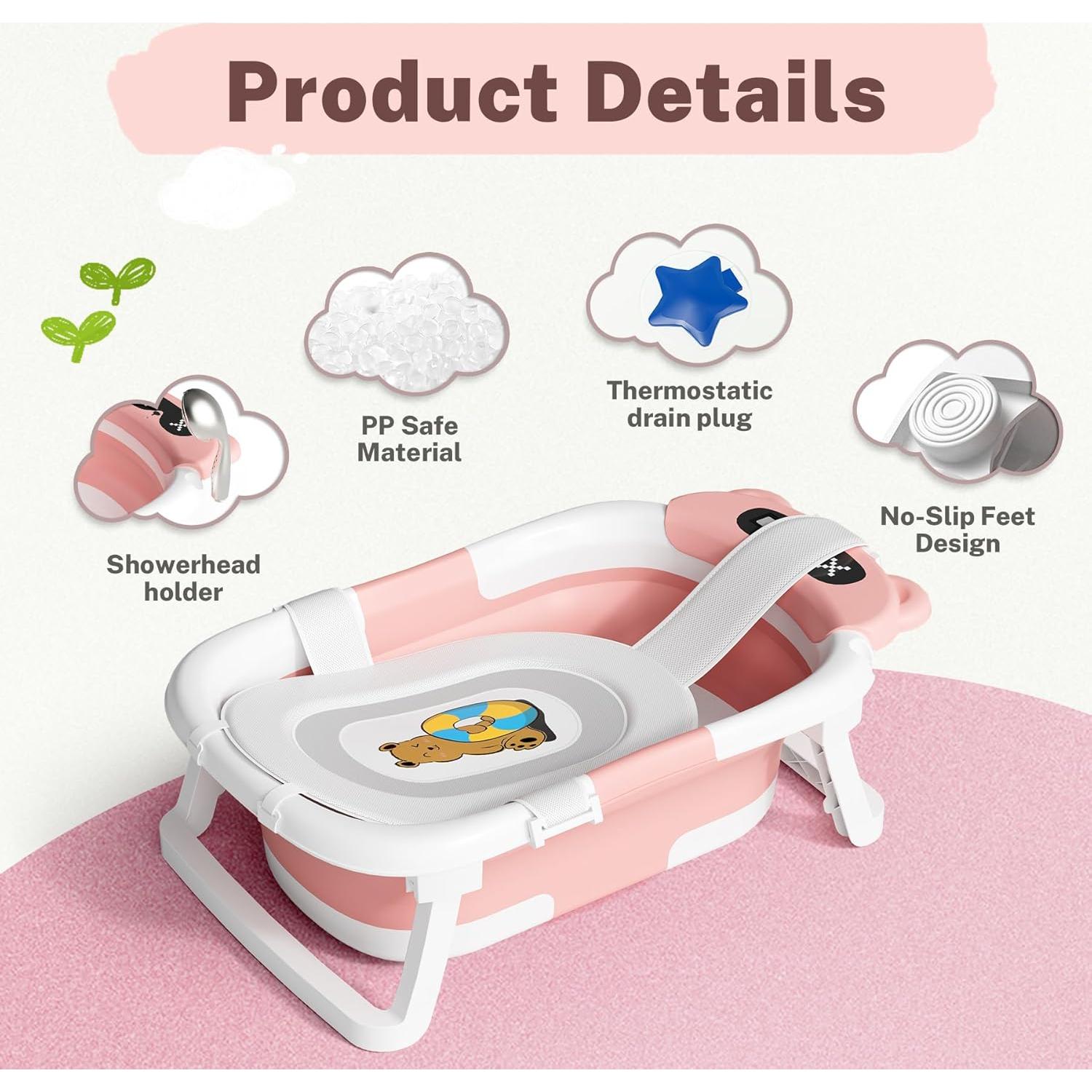 Bañera Plegable para Bebé Avidor Rosa - 0 a 18 Meses