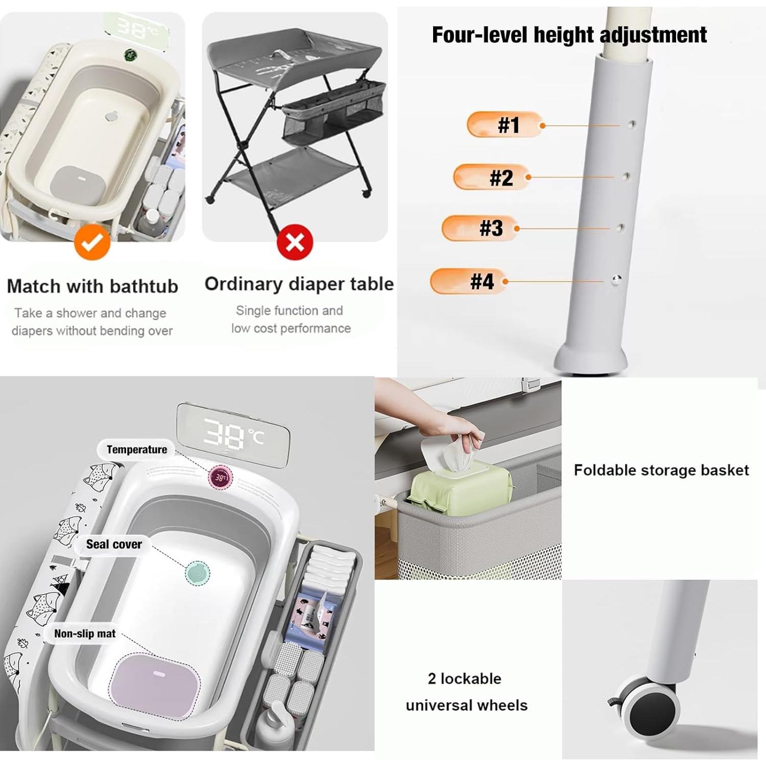 Bañera y Mesa de Cambio PandaEar 2-en-1 Ajustable