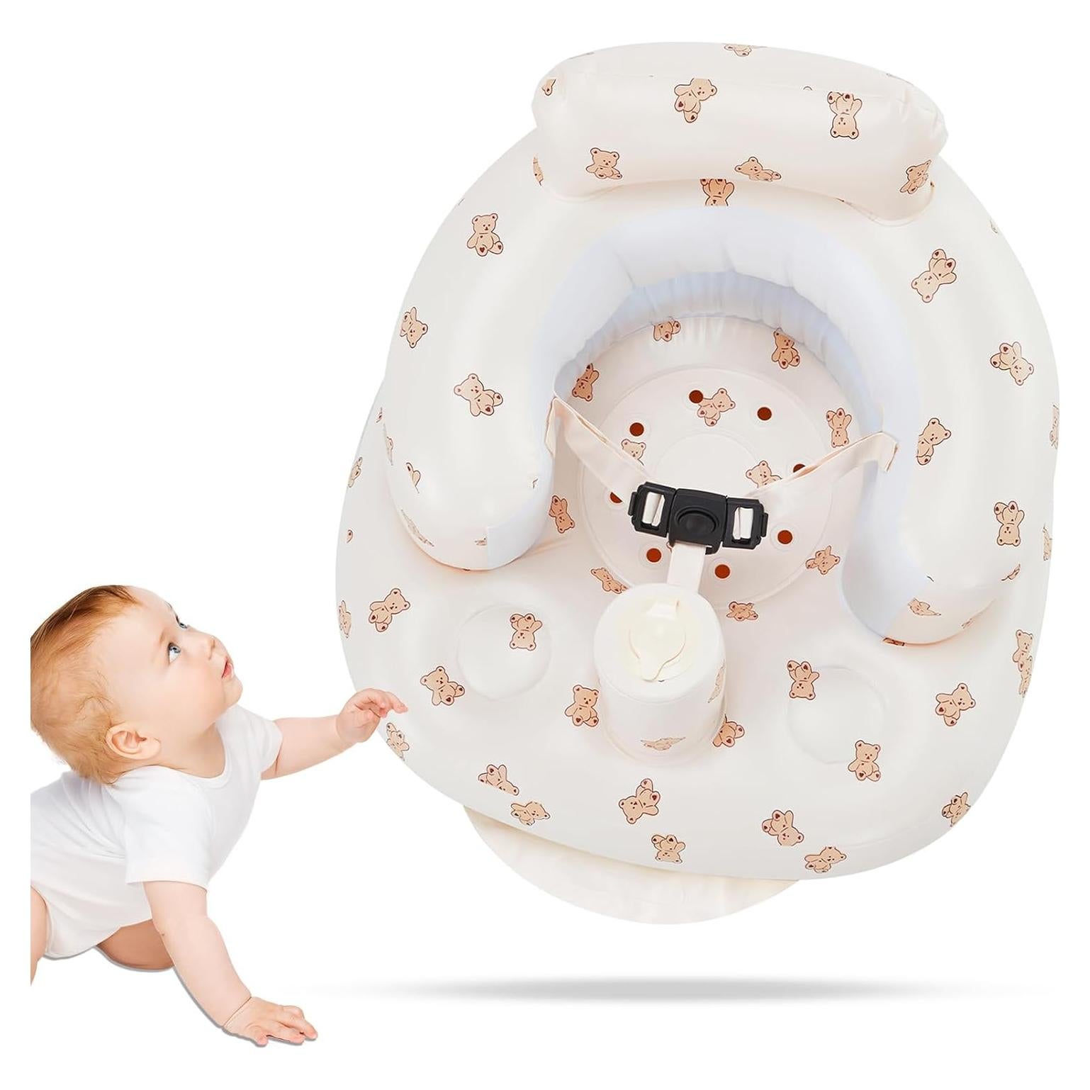 Asiento Inflable para Bebés Marrón Oso Completo con Cinturón 3 Puntos