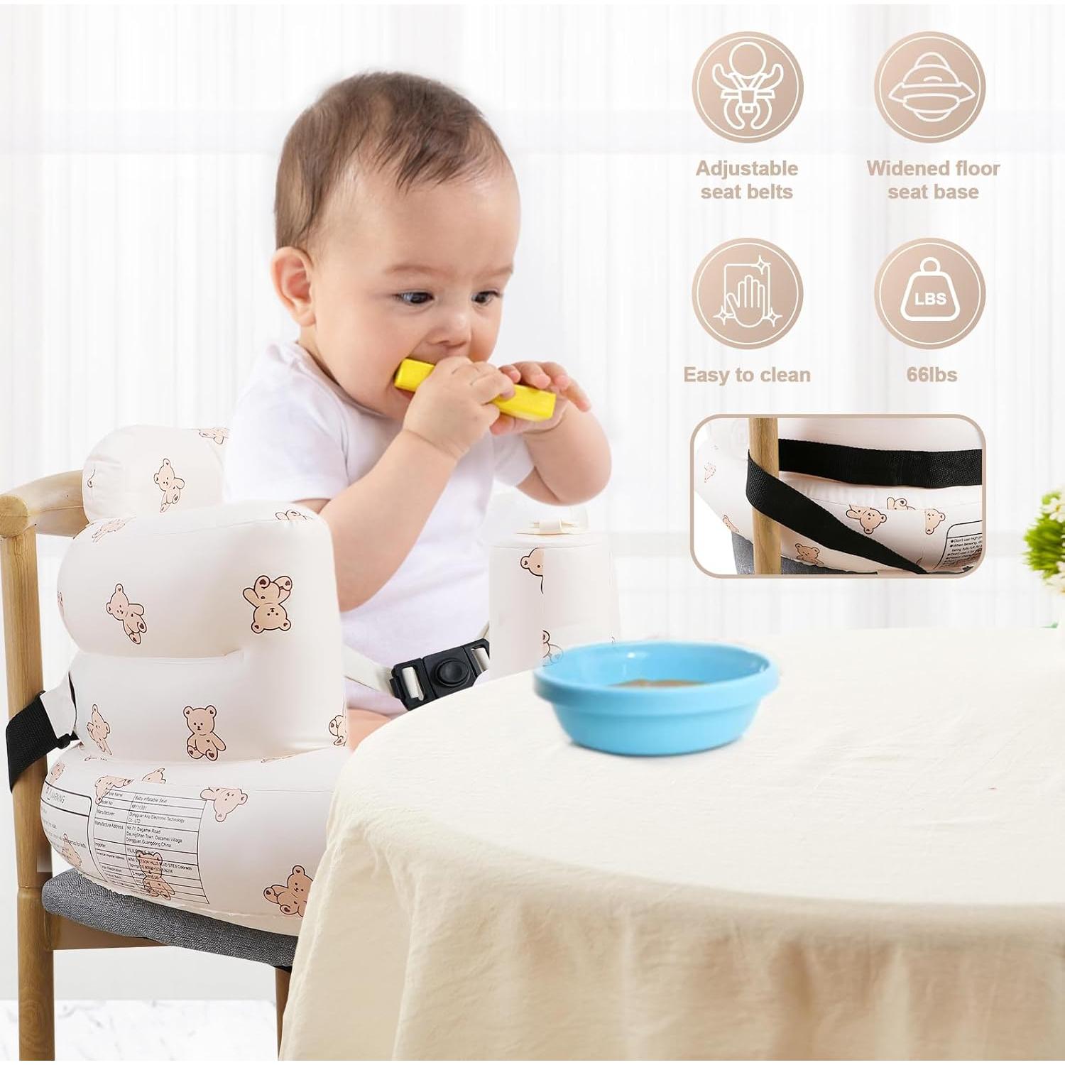 Asiento Inflable para Bebés Marrón Oso Completo con Cinturón 3 Puntos