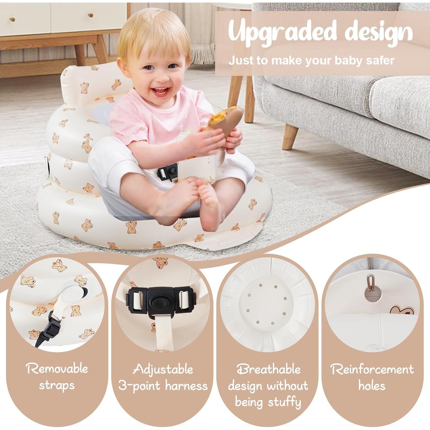 Asiento Inflable para Bebés Marrón Oso Completo con Cinturón 3 Puntos