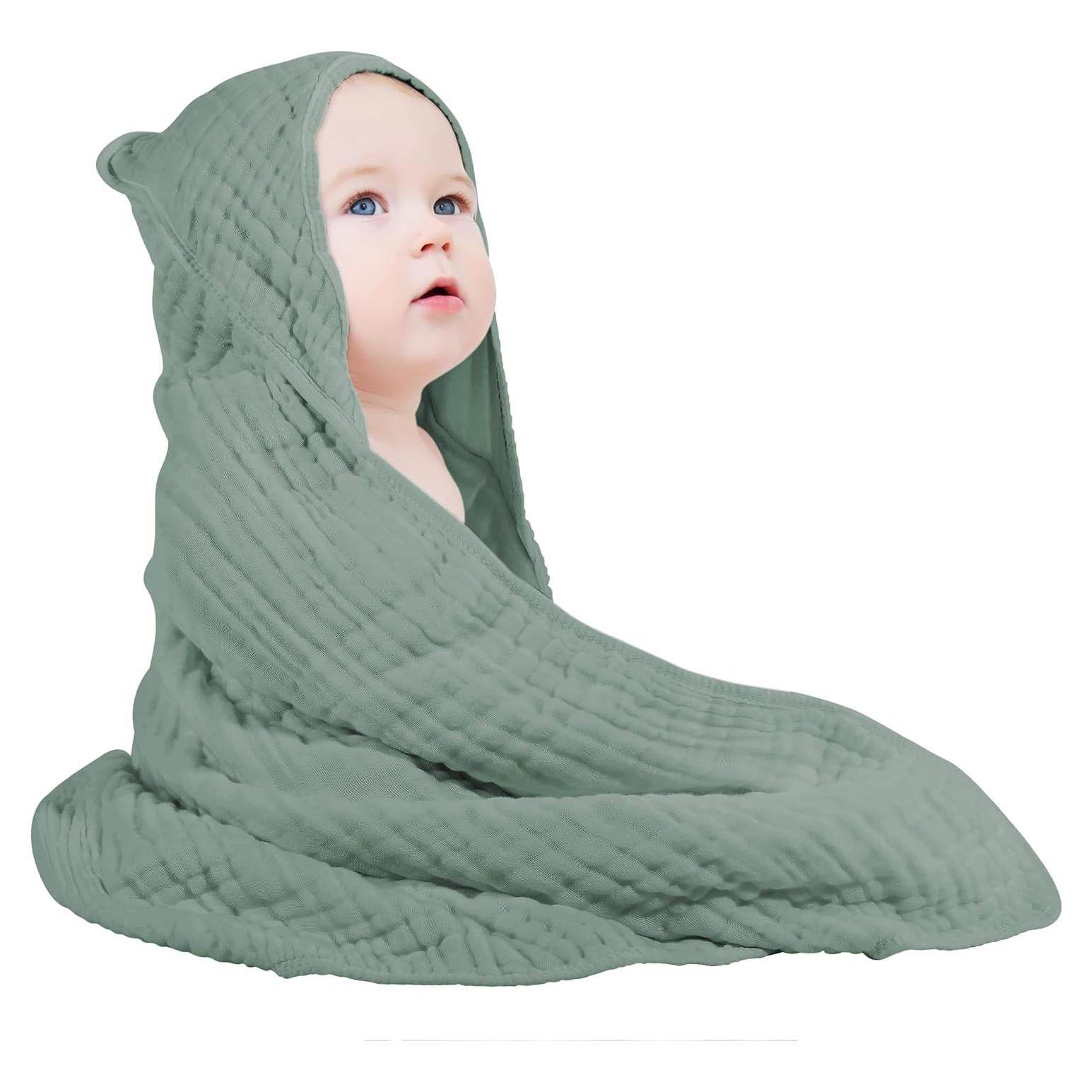 Toalla con Capucha Yoofoss 81x81cm Algodón Muselina Verde