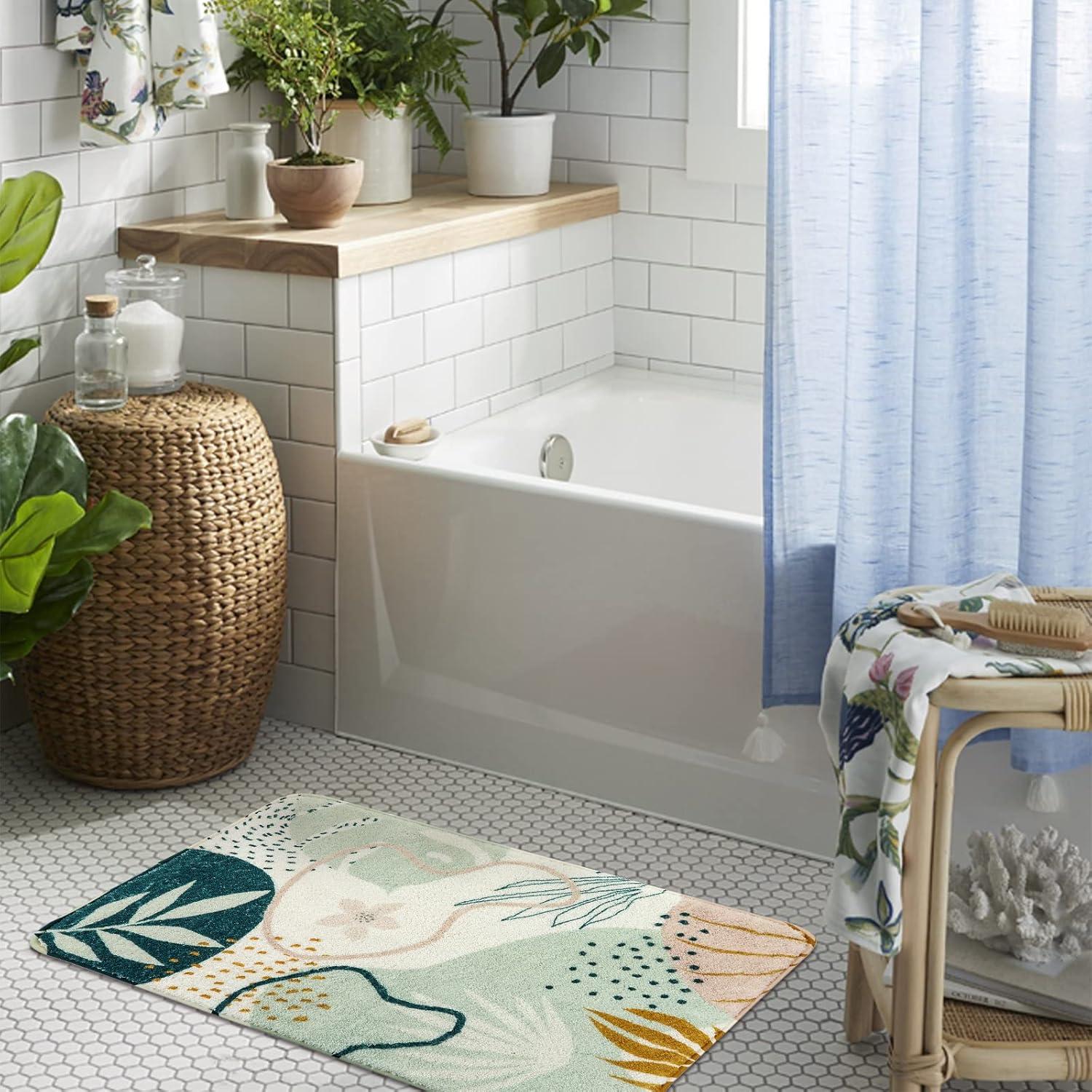 Alfombra de Baño Uphome Moderna Abstracta Verde 50x79cm