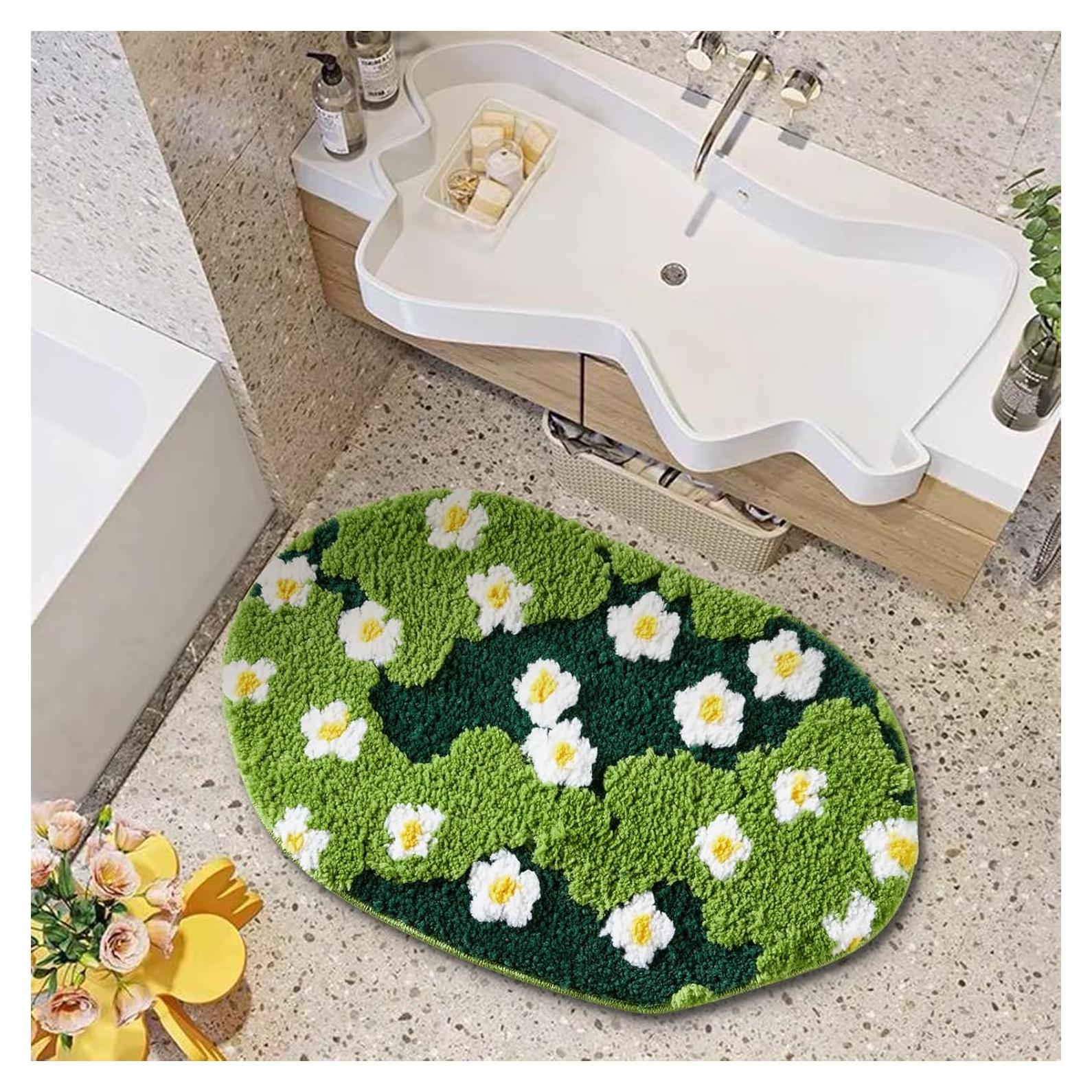 Alfombra de Baño Ouyattle Verde Floral 40x61cm Antideslizante