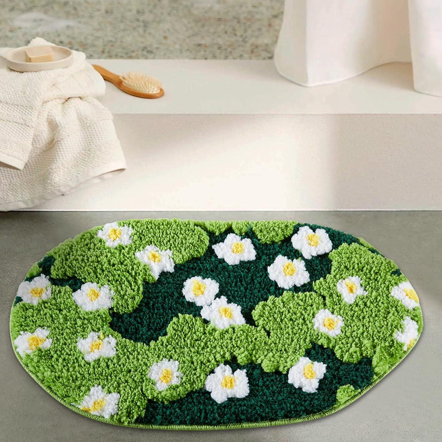 Alfombra de Baño Ouyattle Verde Floral 40x61cm Antideslizante