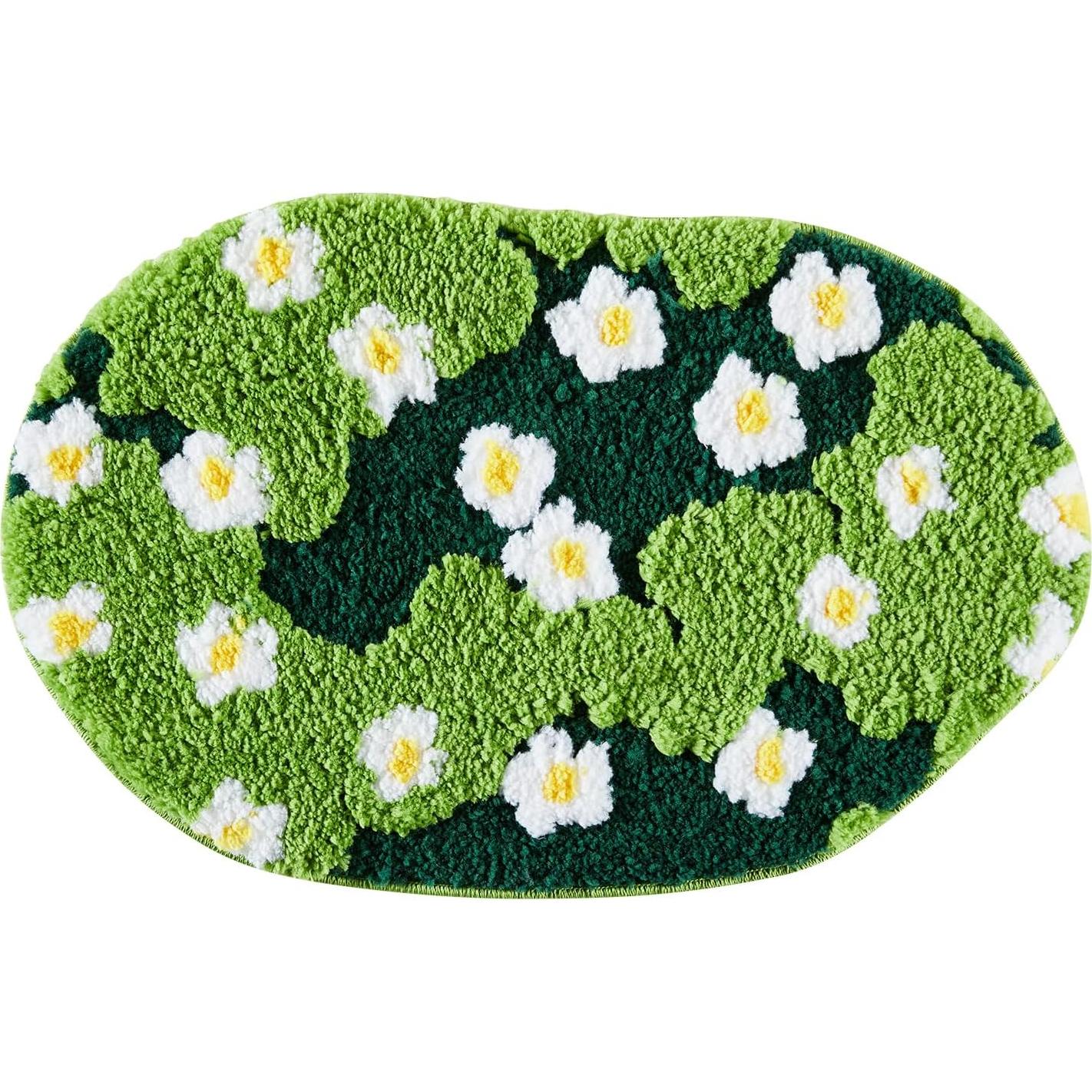 Alfombra de Baño Ouyattle Verde Floral 40x61cm Antideslizante