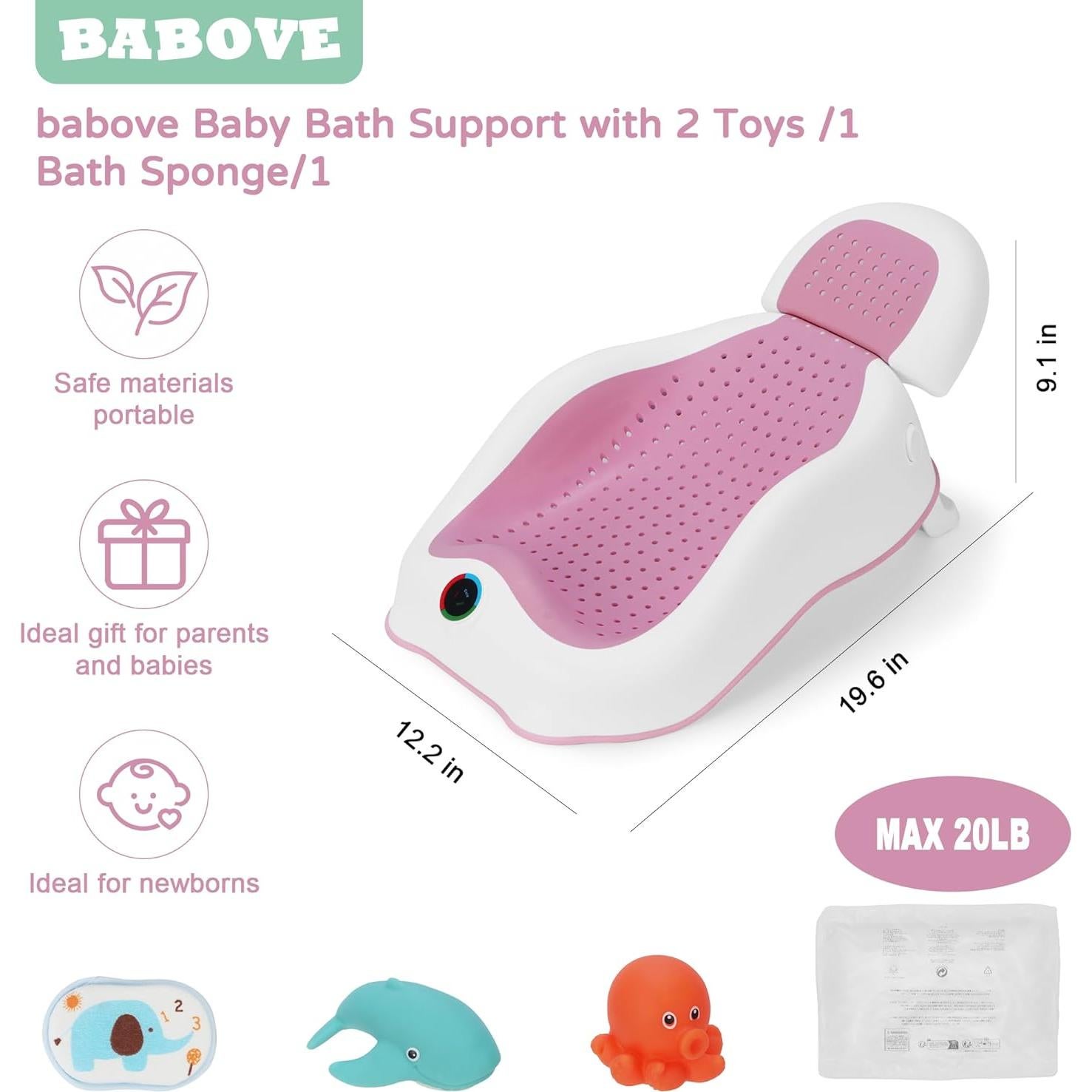 Soporte de Baño para Bebés BABOVE Rosa con Termómetro y Juguetes