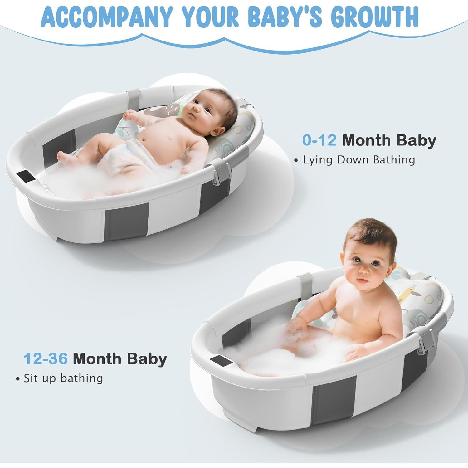 Bañera Plegable para Bebés TOSGN con Cojín y Termómetro