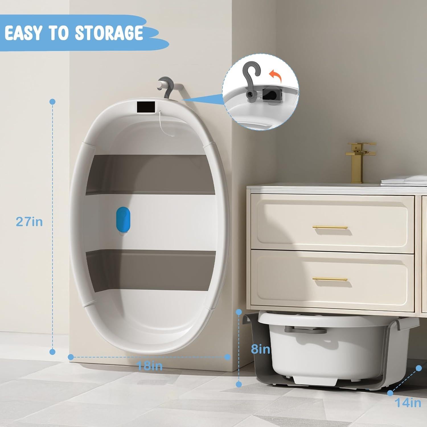 Bañera Plegable para Bebés TOSGN con Cojín y Termómetro