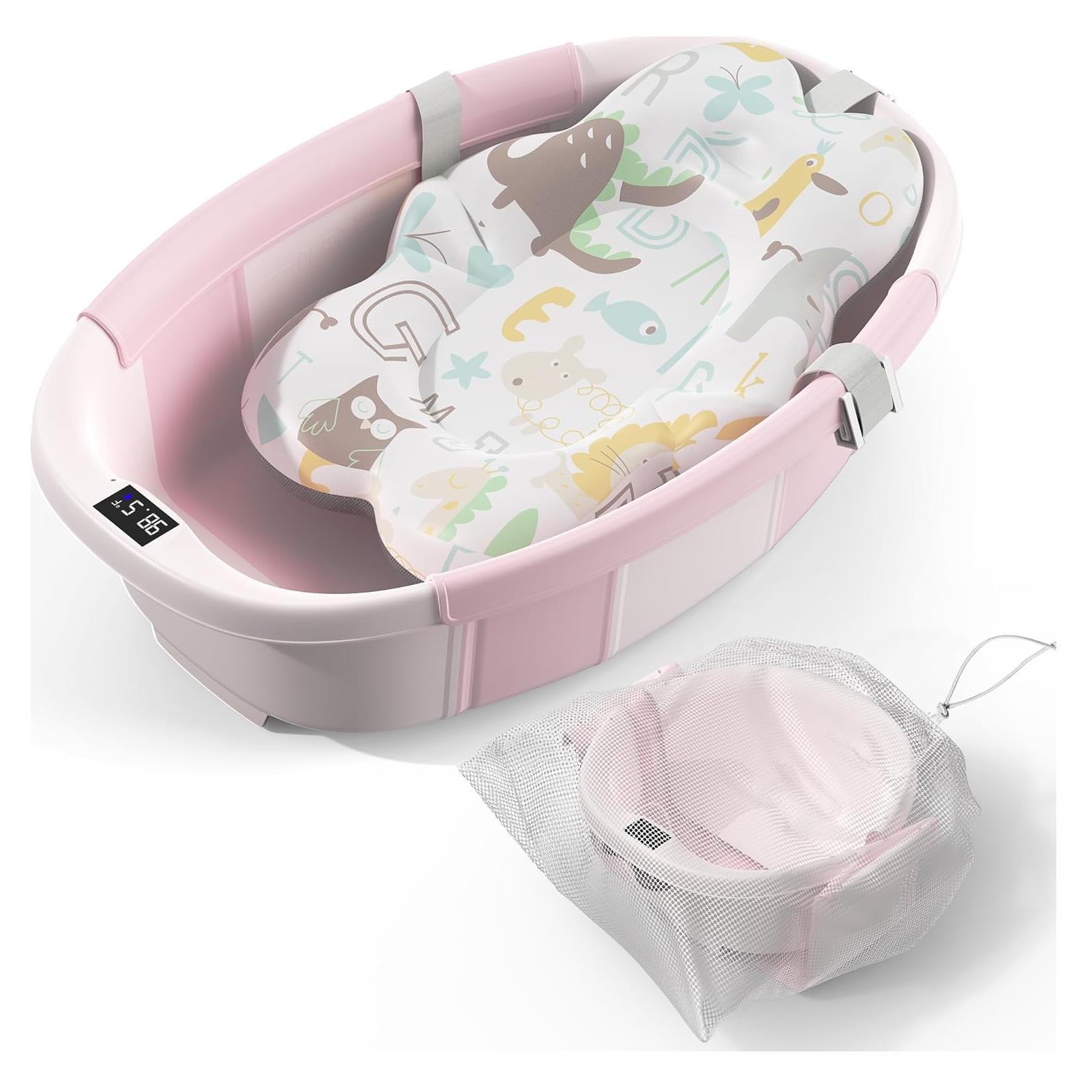 Bañera Plegable Grande para Bebés Spluvvly con Termómetro Rosa