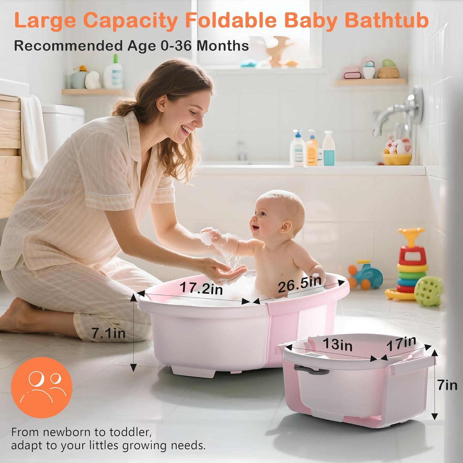 Bañera Plegable Grande para Bebés Spluvvly con Termómetro Rosa
