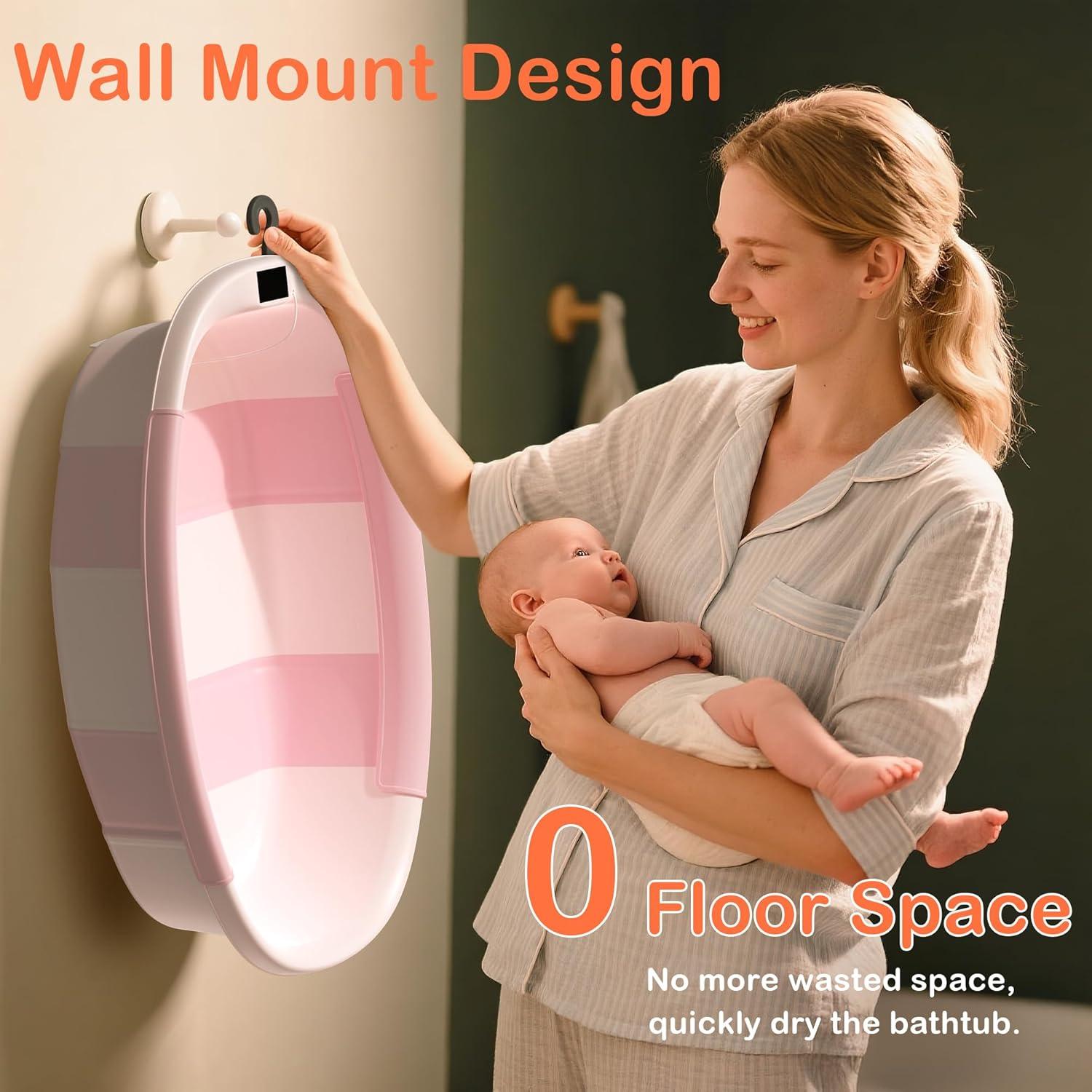 Bañera Plegable Grande para Bebés Spluvvly con Termómetro Rosa