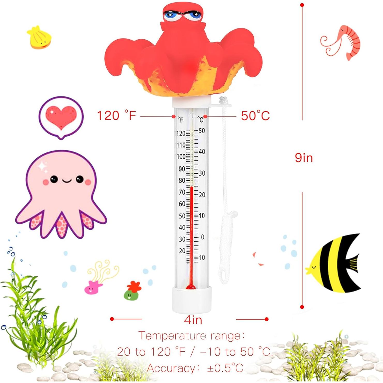 Termómetro Flotante para Piscina XY-WQ Pulpo Grande Fácil Lectura