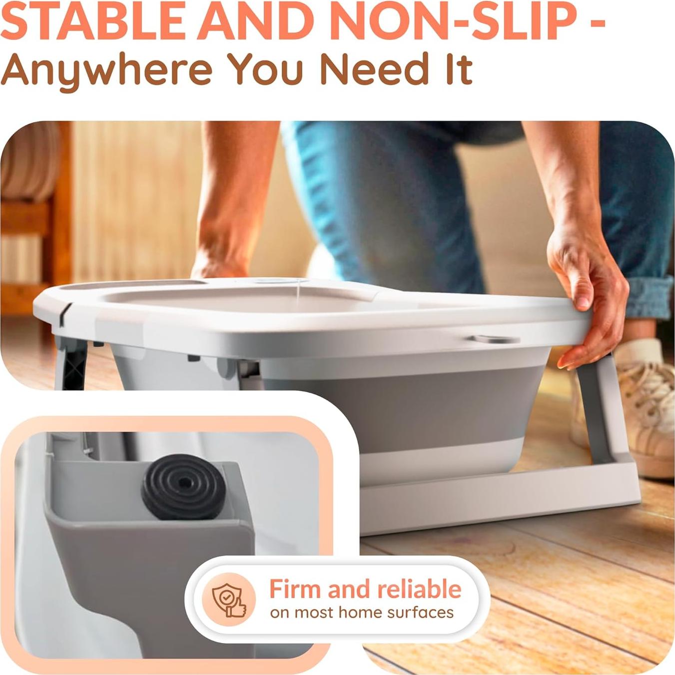 Bañera Plegable para Bebés Gris con Termómetro y Drenaje