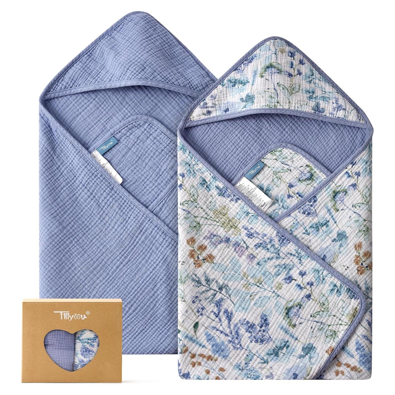 Toallas con Capucha TILLYOU de Muselina para Bebés 81x81 cm - 2 Piezas