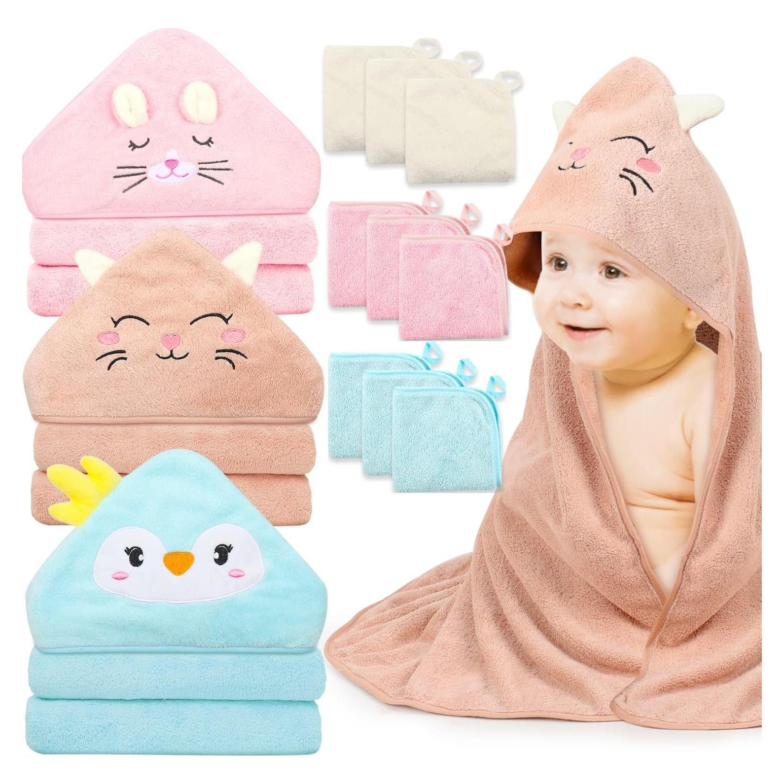 Juego de 12 Toallas de Bebé Sublaga con Capucha 80x80 cm