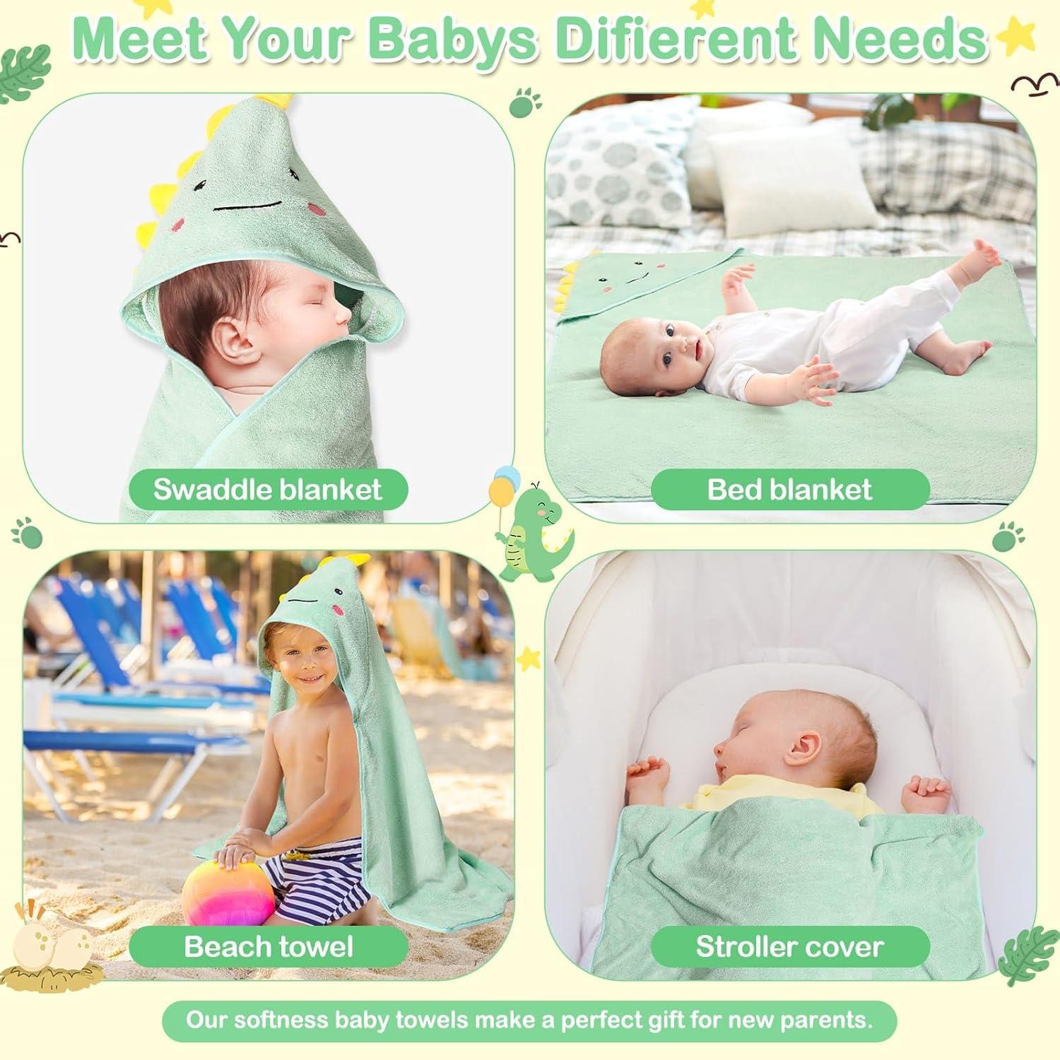 Toallas con Capucha para Bebés Sublaga - 4 Piezas Dinosaurio