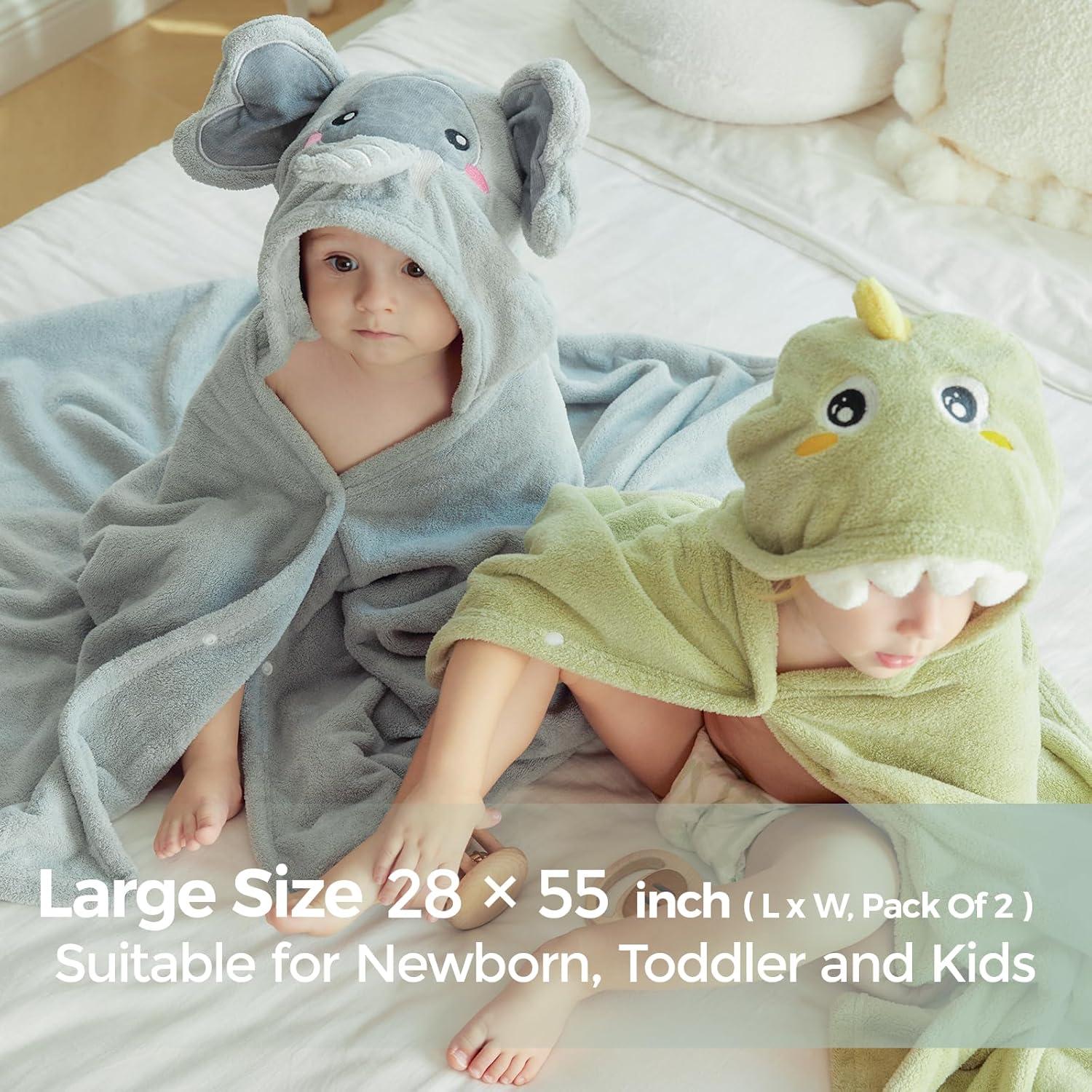 Toalla con Capucha Momcozy 2 Piezas Elefante y Cocodrilo 71x140cm