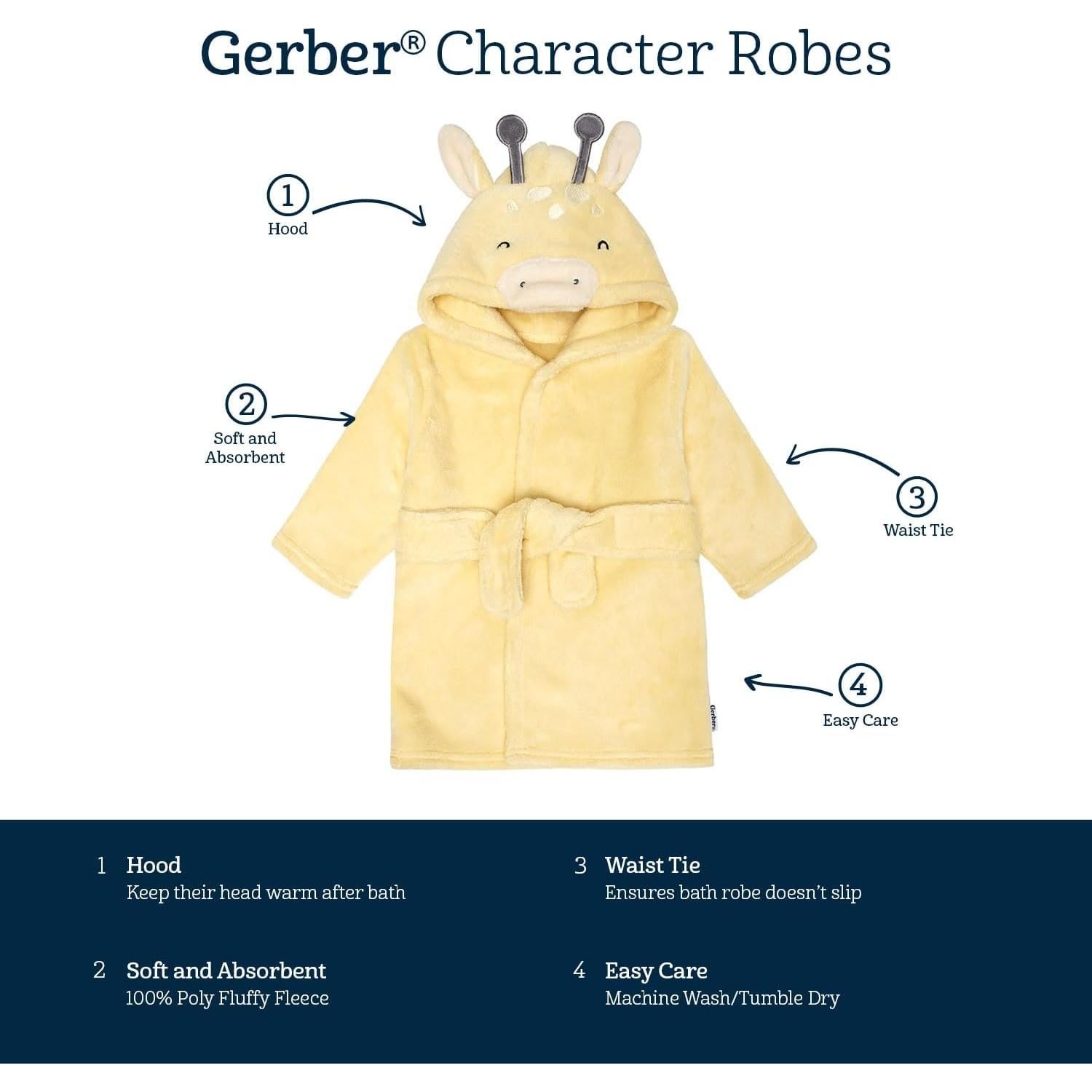 Bata de Baño para Bebés Gerber Jirafa 0-9 Meses Suave