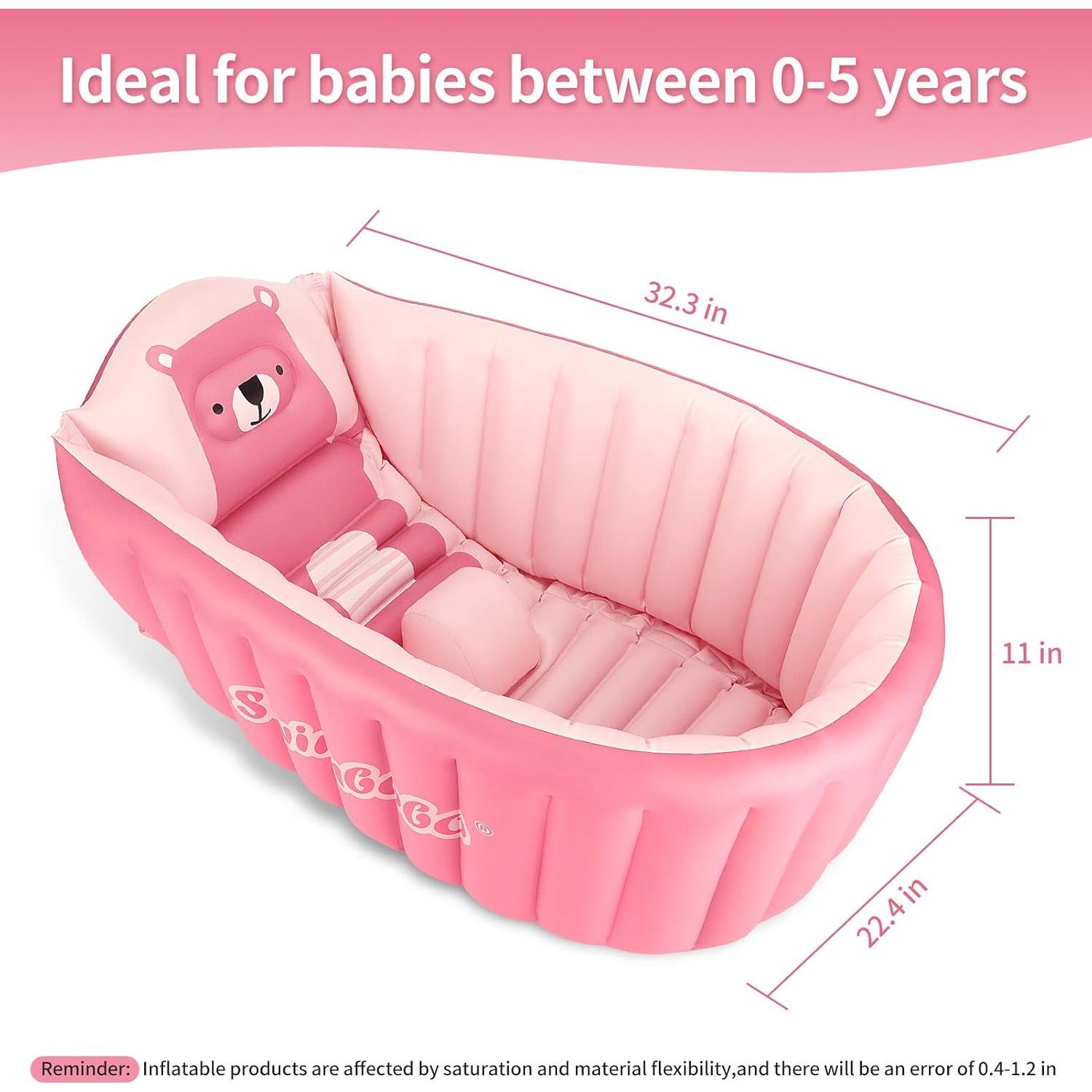 Tina de baño inflable KAKA rosa portátil para bebés 82x57 cm