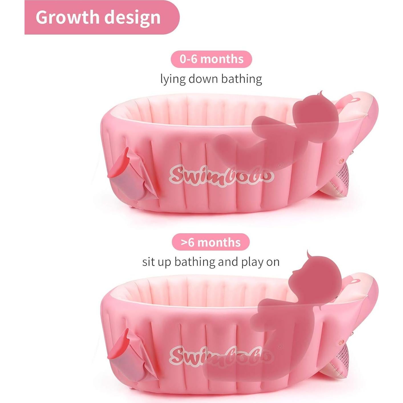 Tina de baño inflable KAKA rosa portátil para bebés 82x57 cm