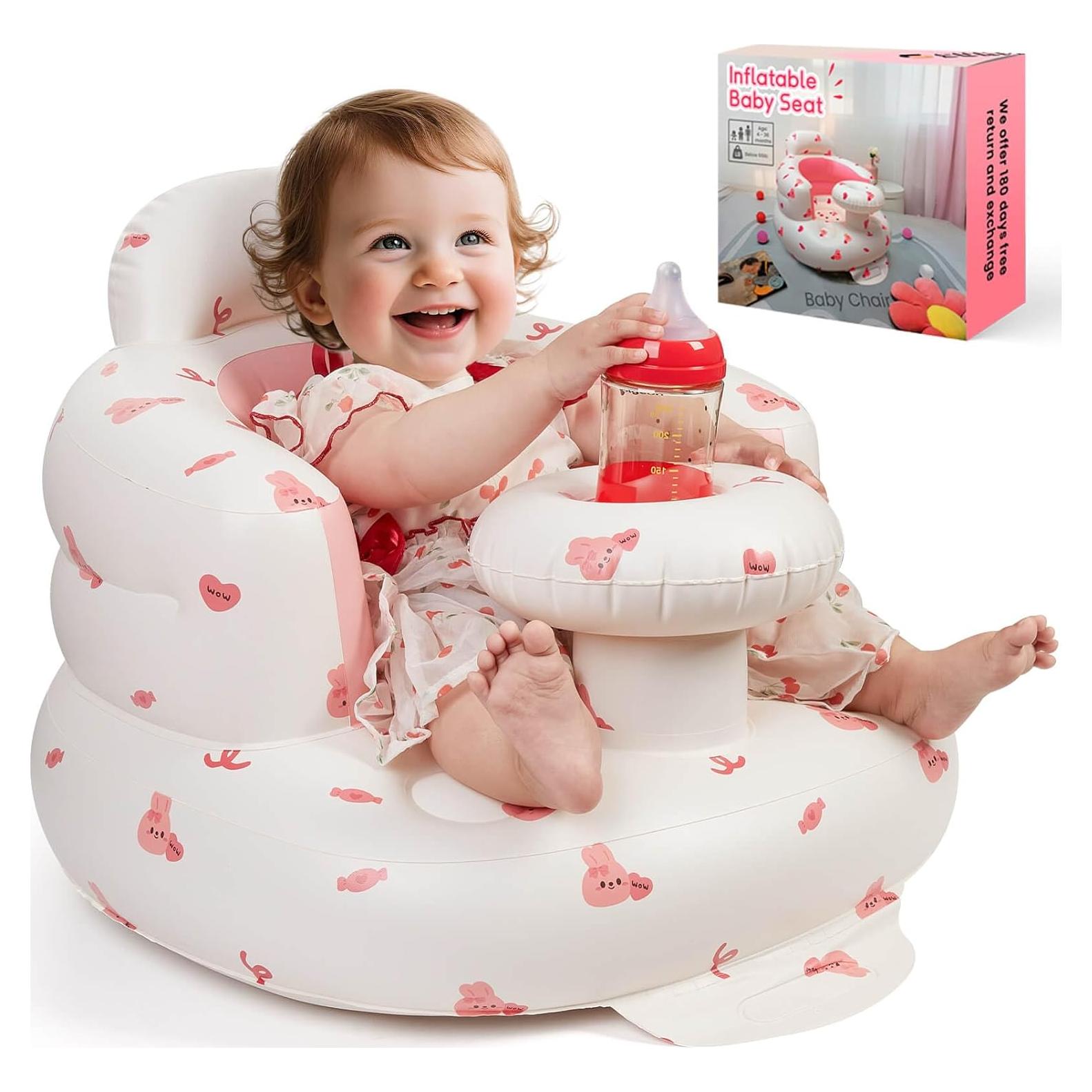 Asiento Inflable para Bebés Rosa Conejito - Soporte Ergonómico
