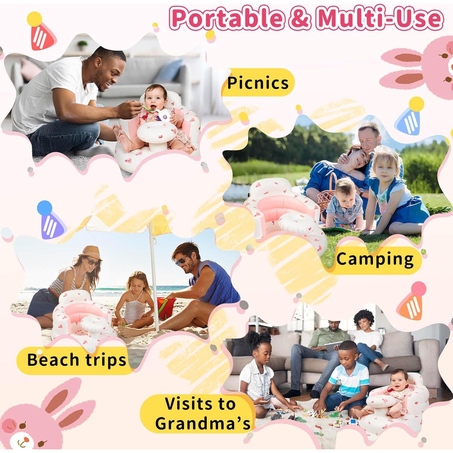 Asiento Inflable para Bebés Rosa Conejito - Soporte Ergonómico