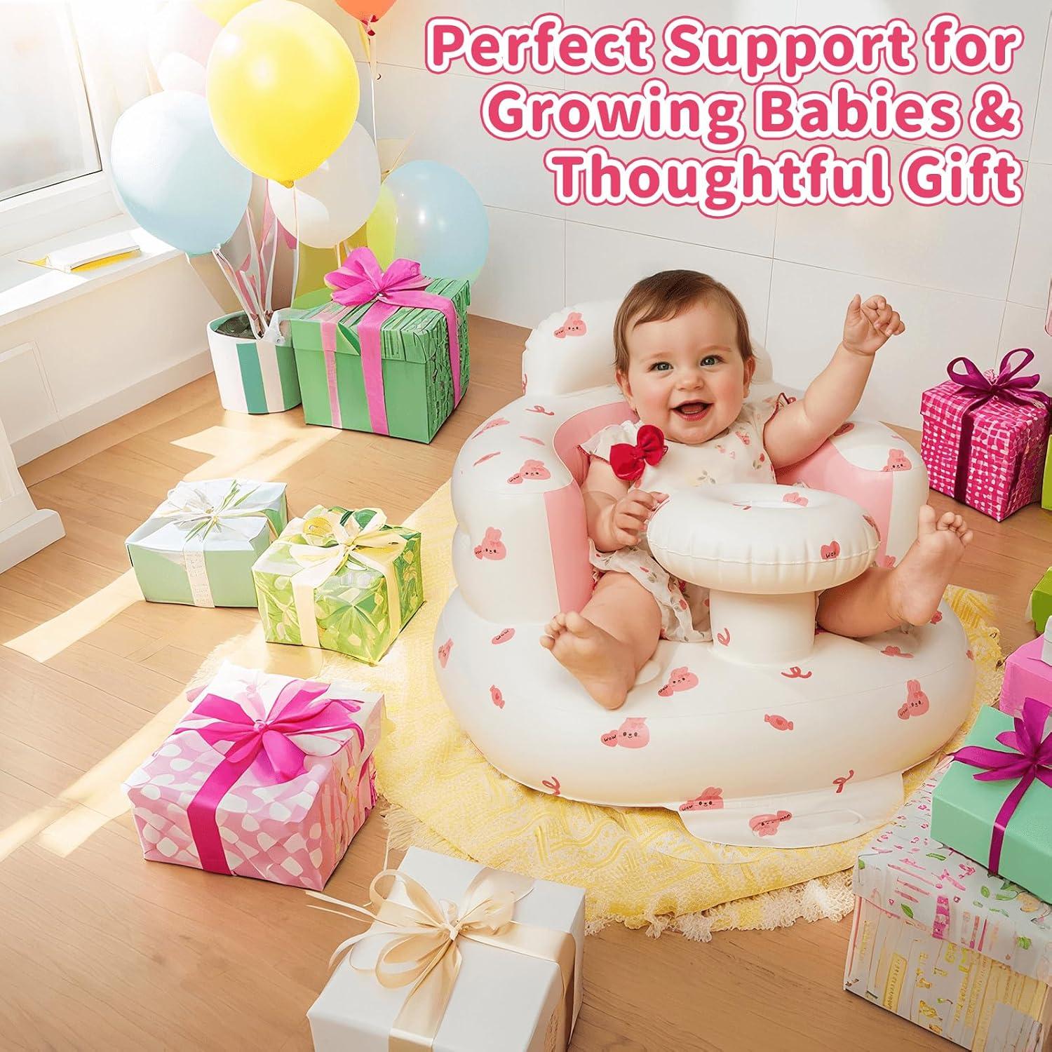 Asiento Inflable para Bebés Rosa Conejito - Soporte Ergonómico