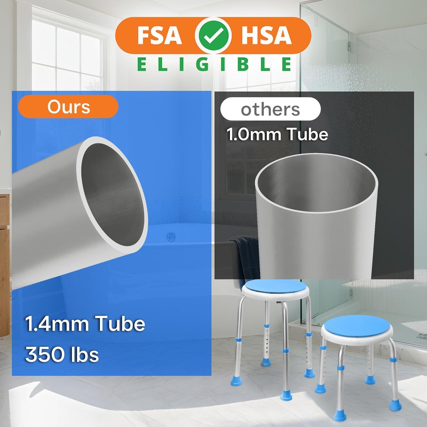 Asiento de Ducha Giratorio 360° Ajustable 6 Alturas - 158.8 kg