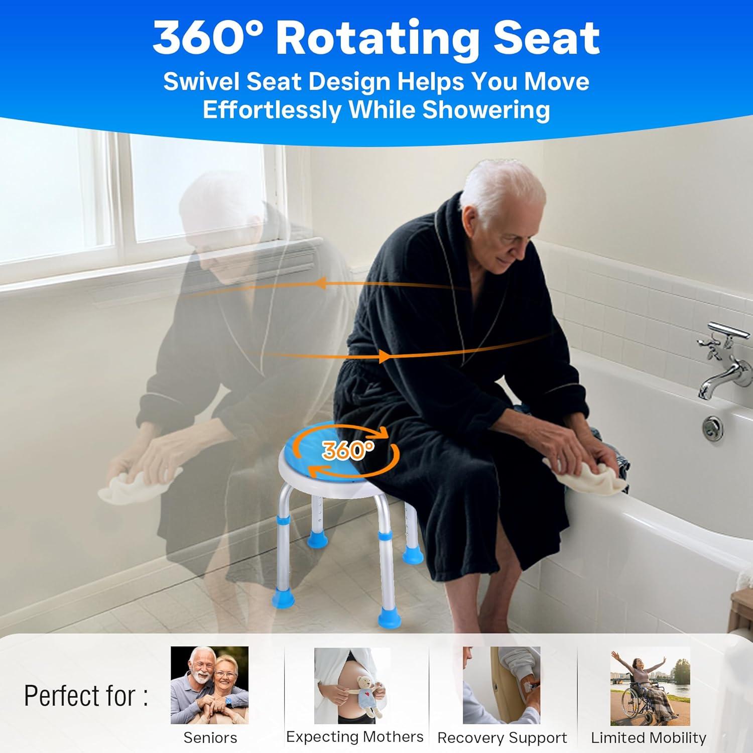 Asiento de Ducha Giratorio 360° Ajustable 6 Alturas - 158.8 kg