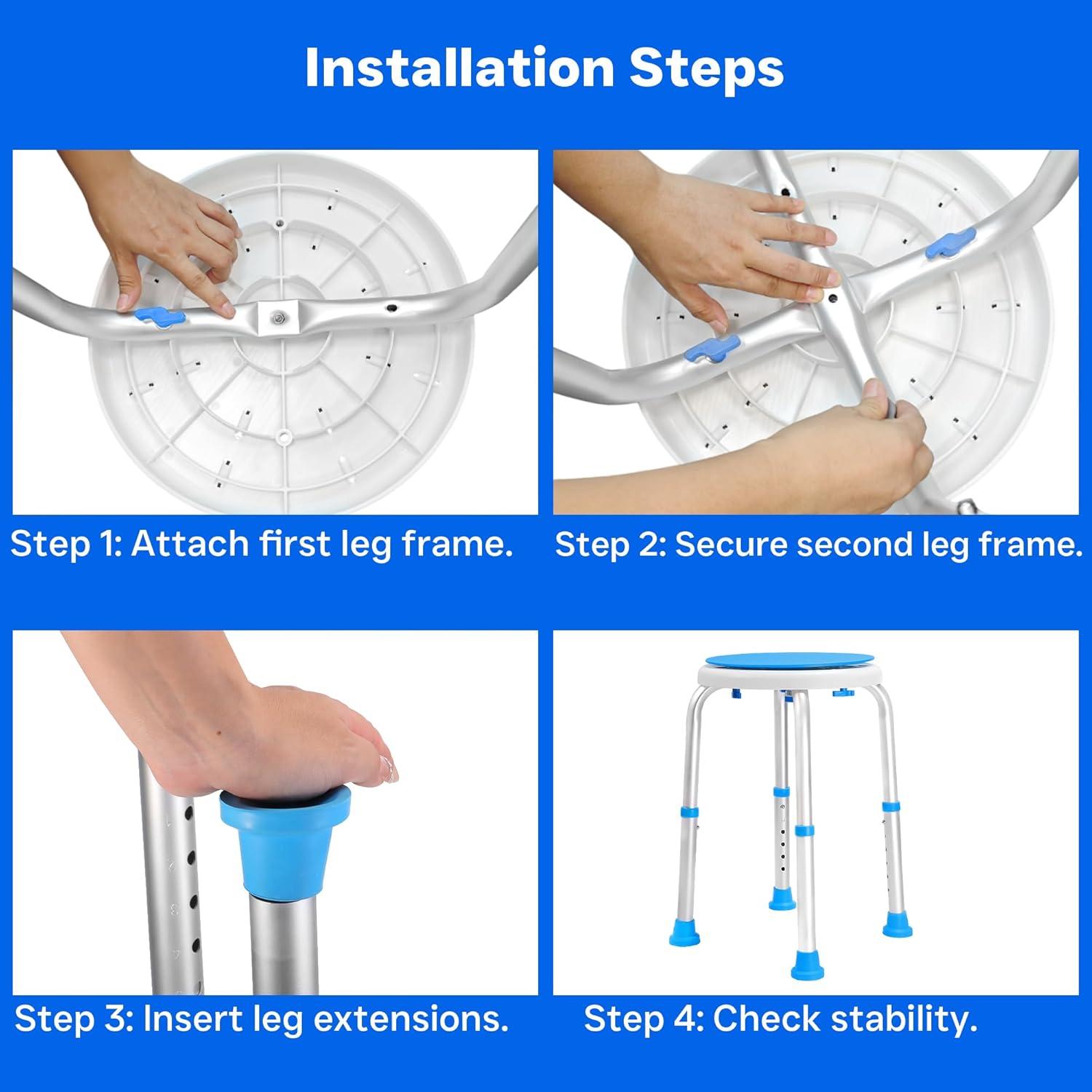 Asiento de Ducha Giratorio 360° Ajustable 6 Alturas - 158.8 kg