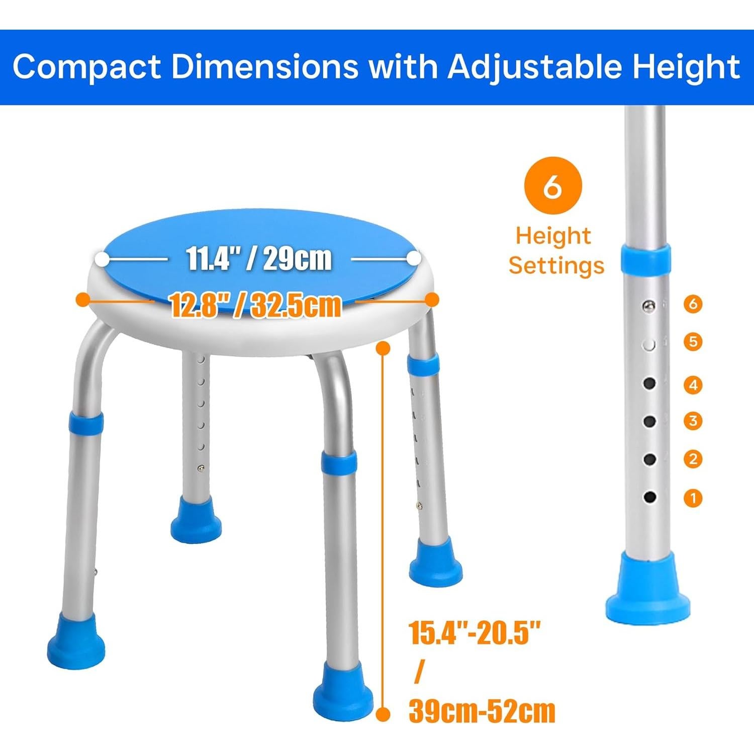 Asiento de Ducha Giratorio 360° Ajustable 6 Alturas - 158.8 kg
