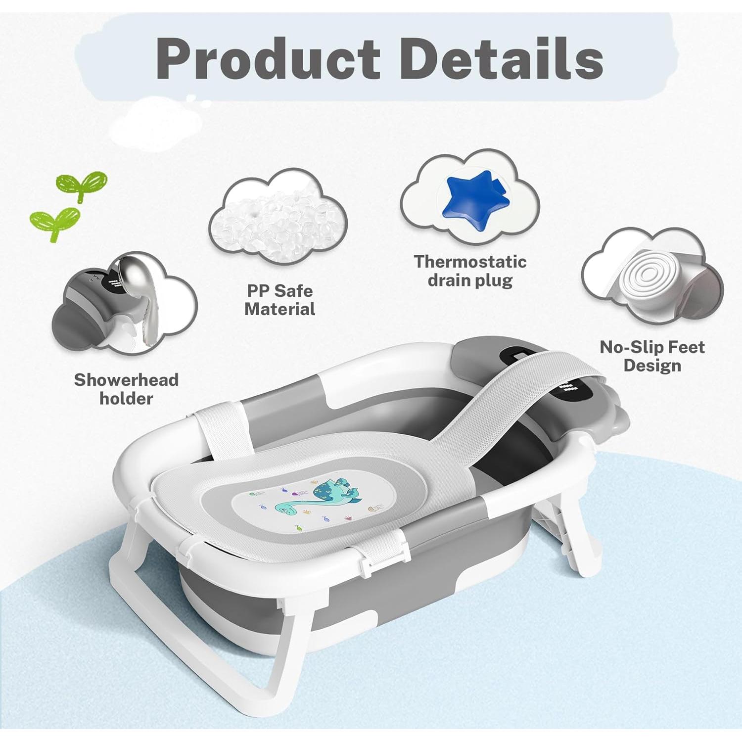 Bañera Plegable para Bebé AVIDOR Gris - Dinosaurio, 0-18 Meses