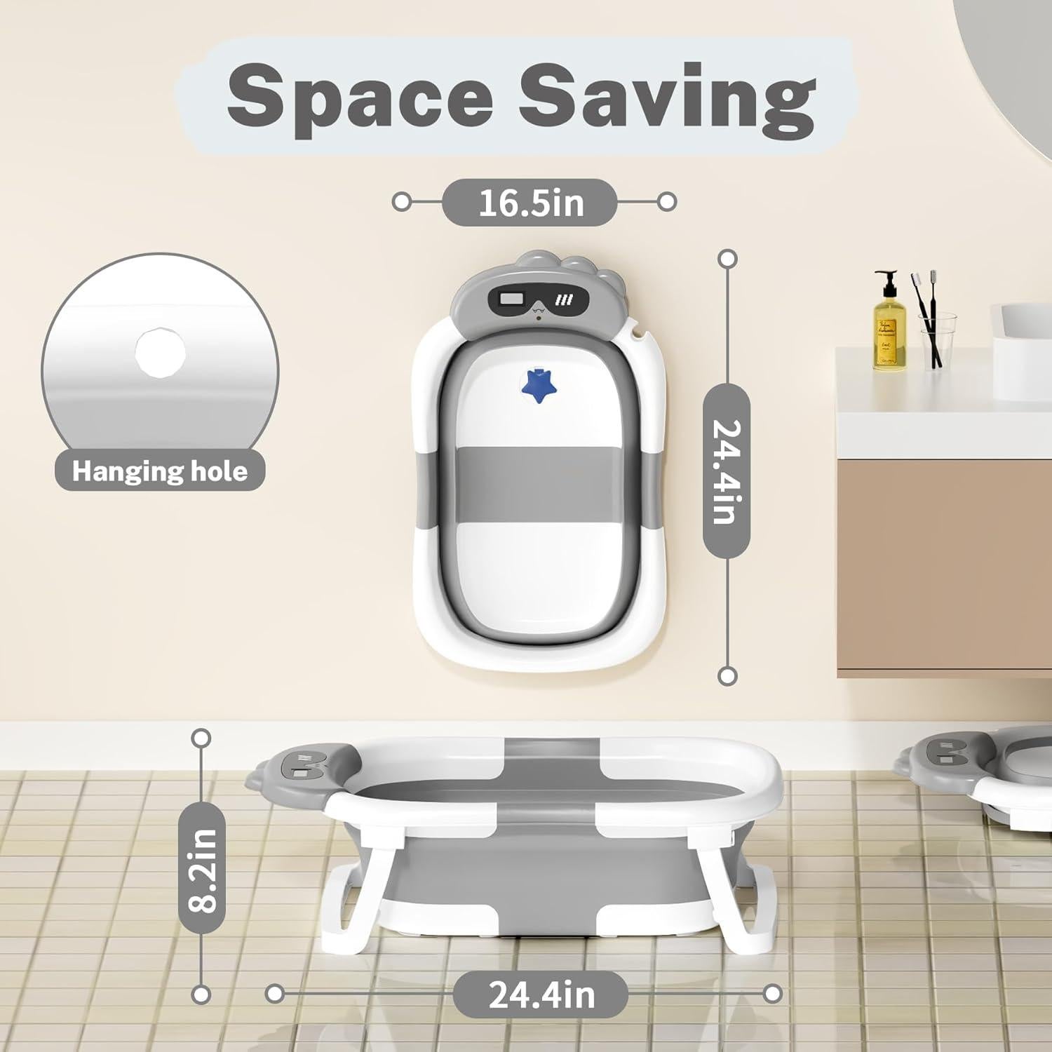Bañera Plegable para Bebé AVIDOR Gris - Dinosaurio, 0-18 Meses