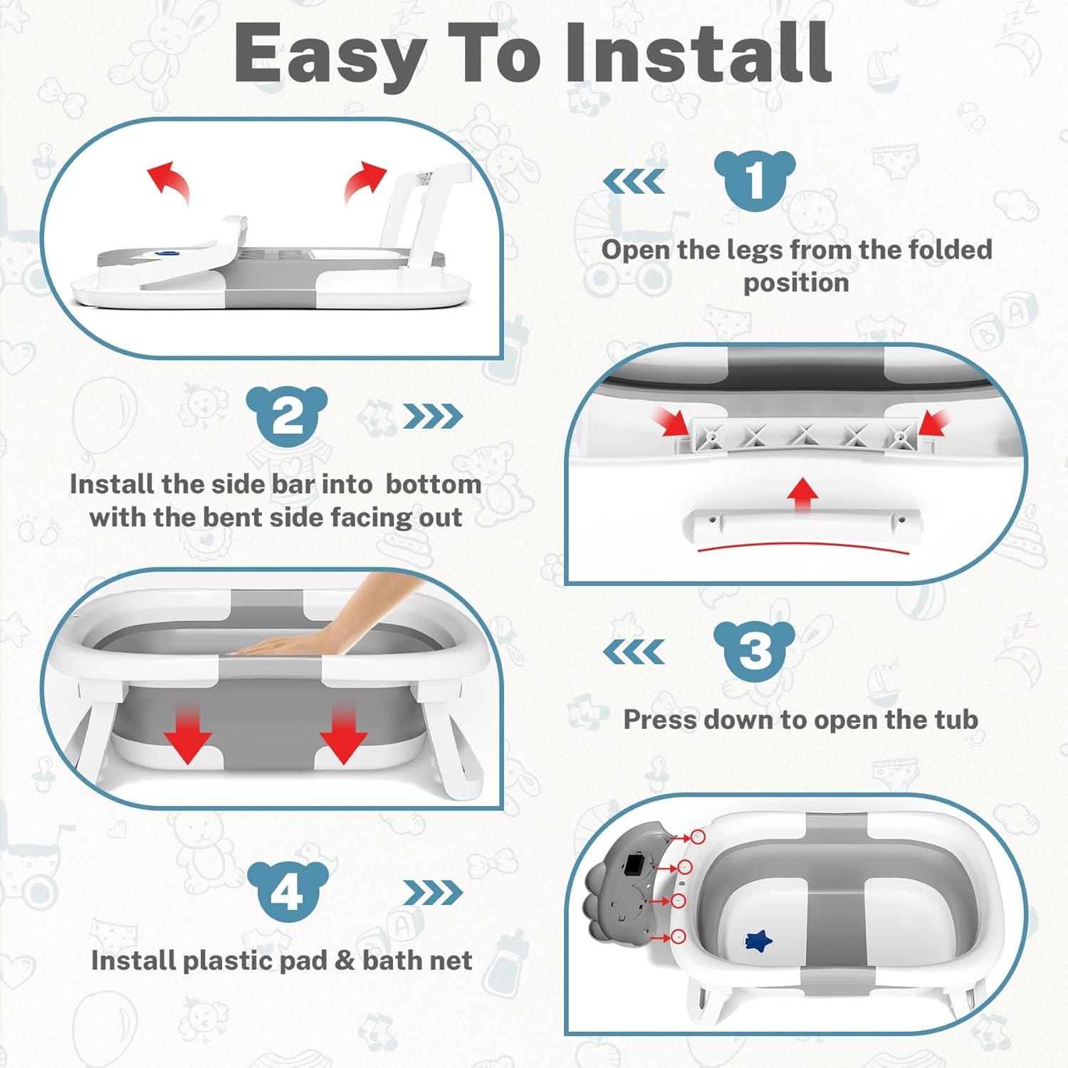 Bañera Plegable para Bebé AVIDOR Gris - Dinosaurio, 0-18 Meses