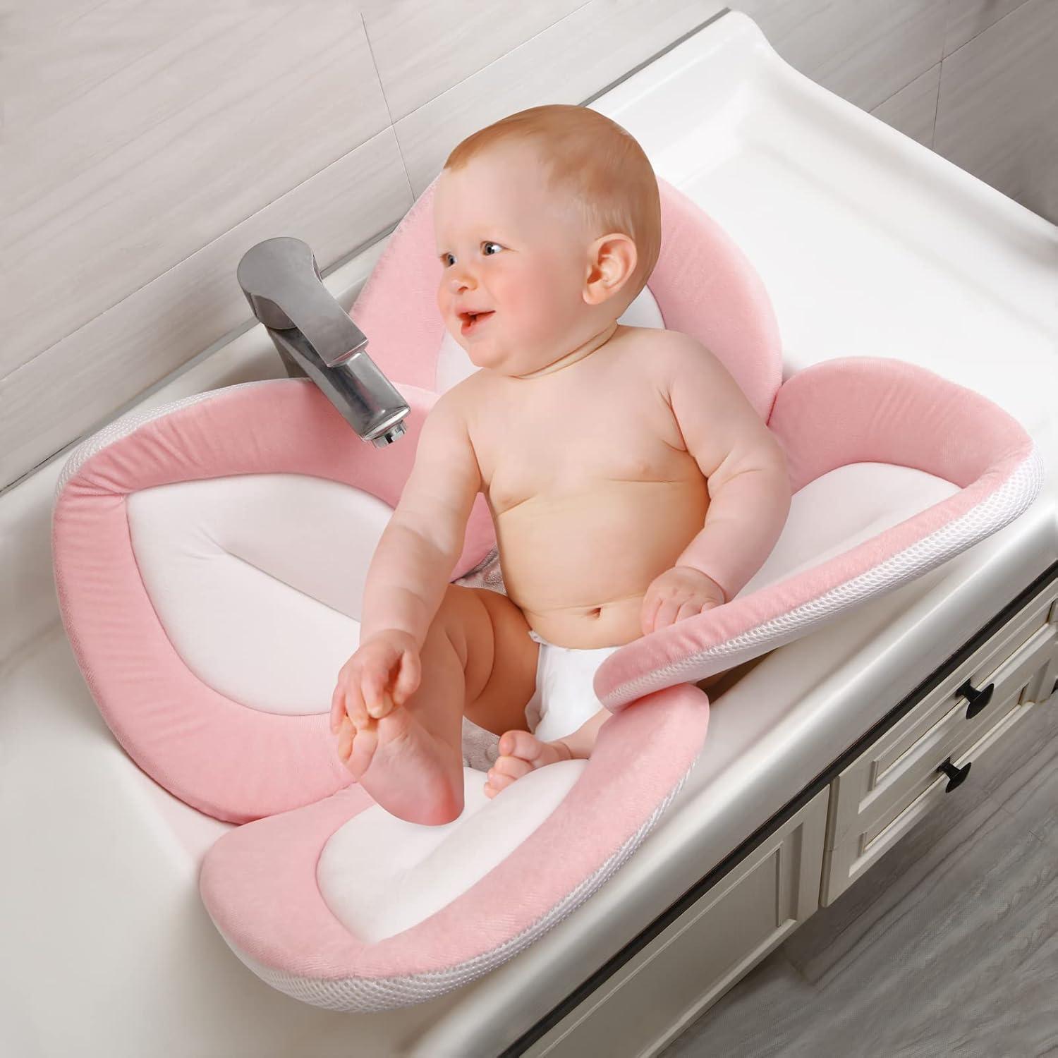 Almohadilla de Baño para Bebés PandaEar Rosa Suave y Segura