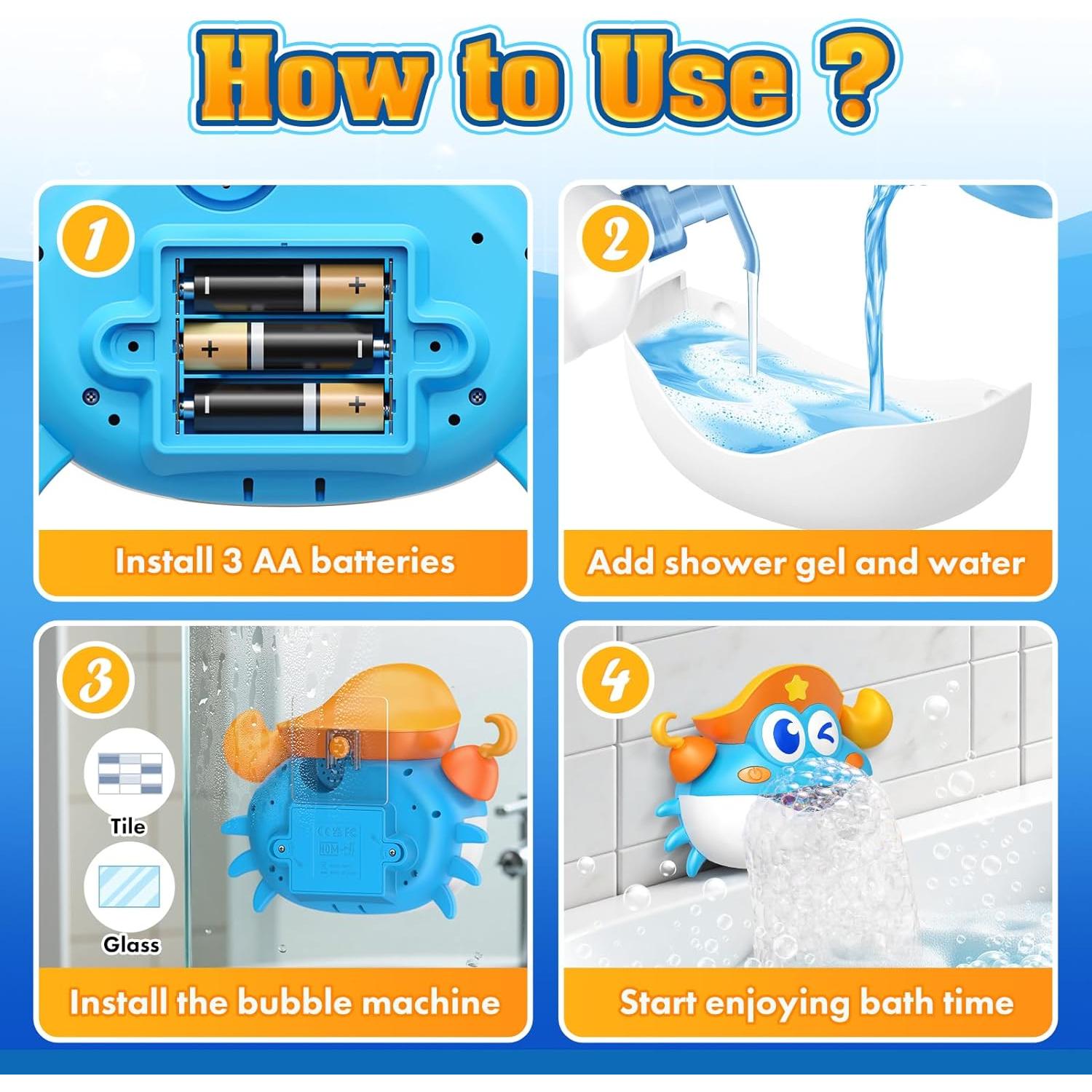 Juguetes de baño para bebés Toyjolka - Máquina de burbujas cangrejo LED